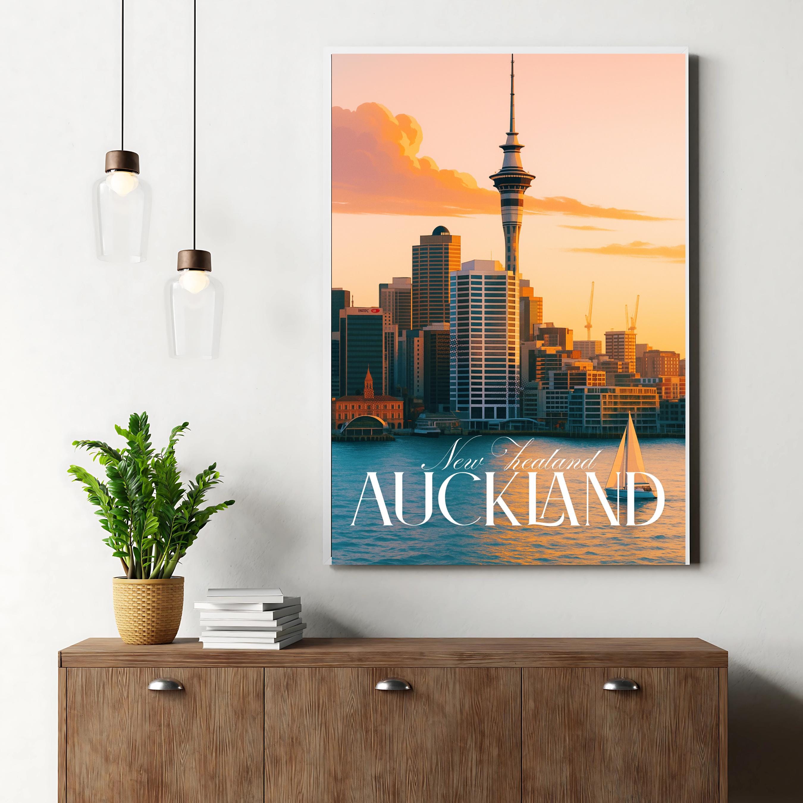 Affiche voyage - Auckland, Nouvelle Zélande, Océanie, Skyline - art moderne, impression, poster