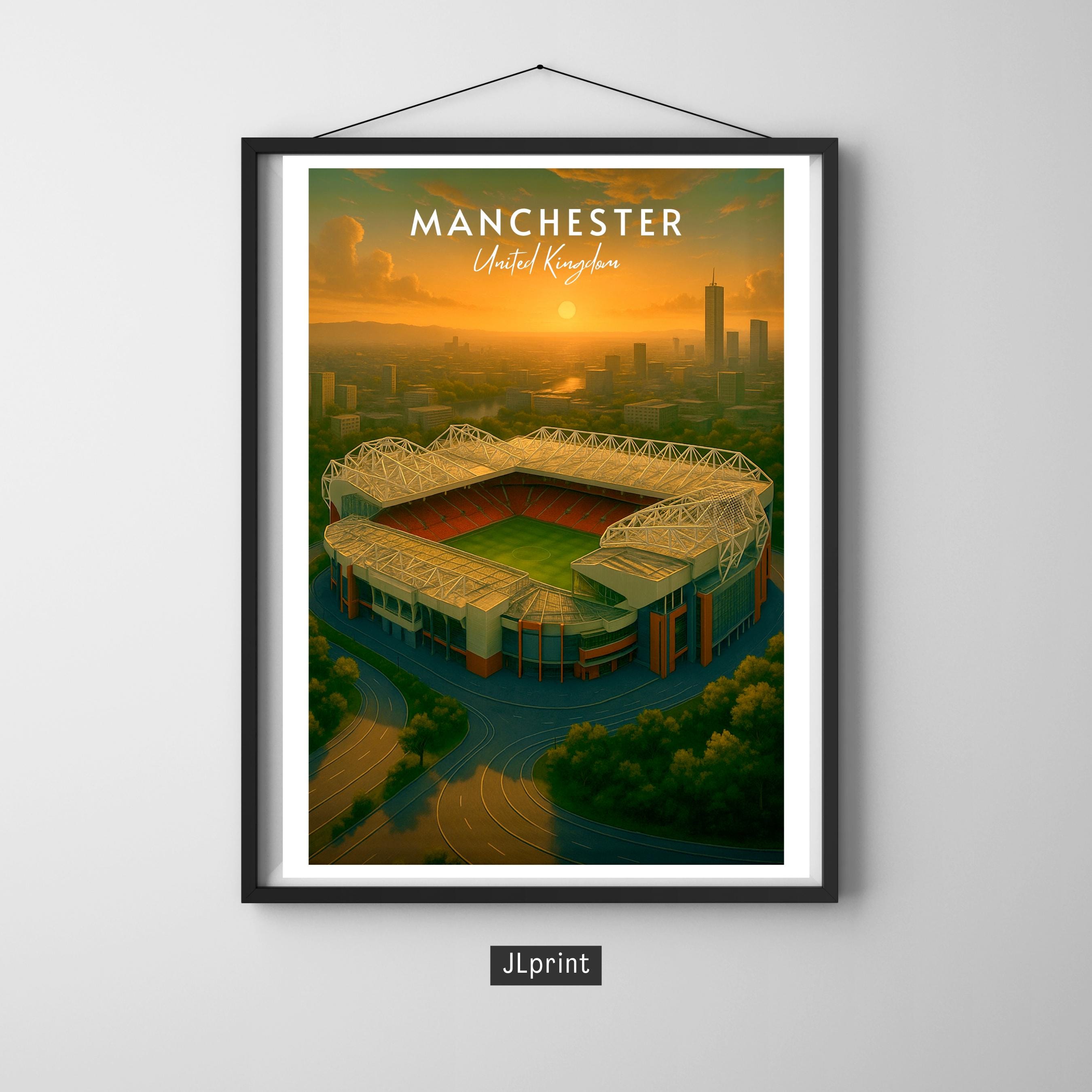 Affiche sport - Football, Manchester, Angleterre, Stade Old Trafford - art moderne, impression, poster