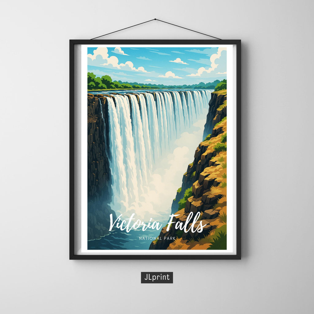 Affiche voyage - Chutes Victoria, Parc National, Zambie, Zimbabwe - art moderne, impression, poster