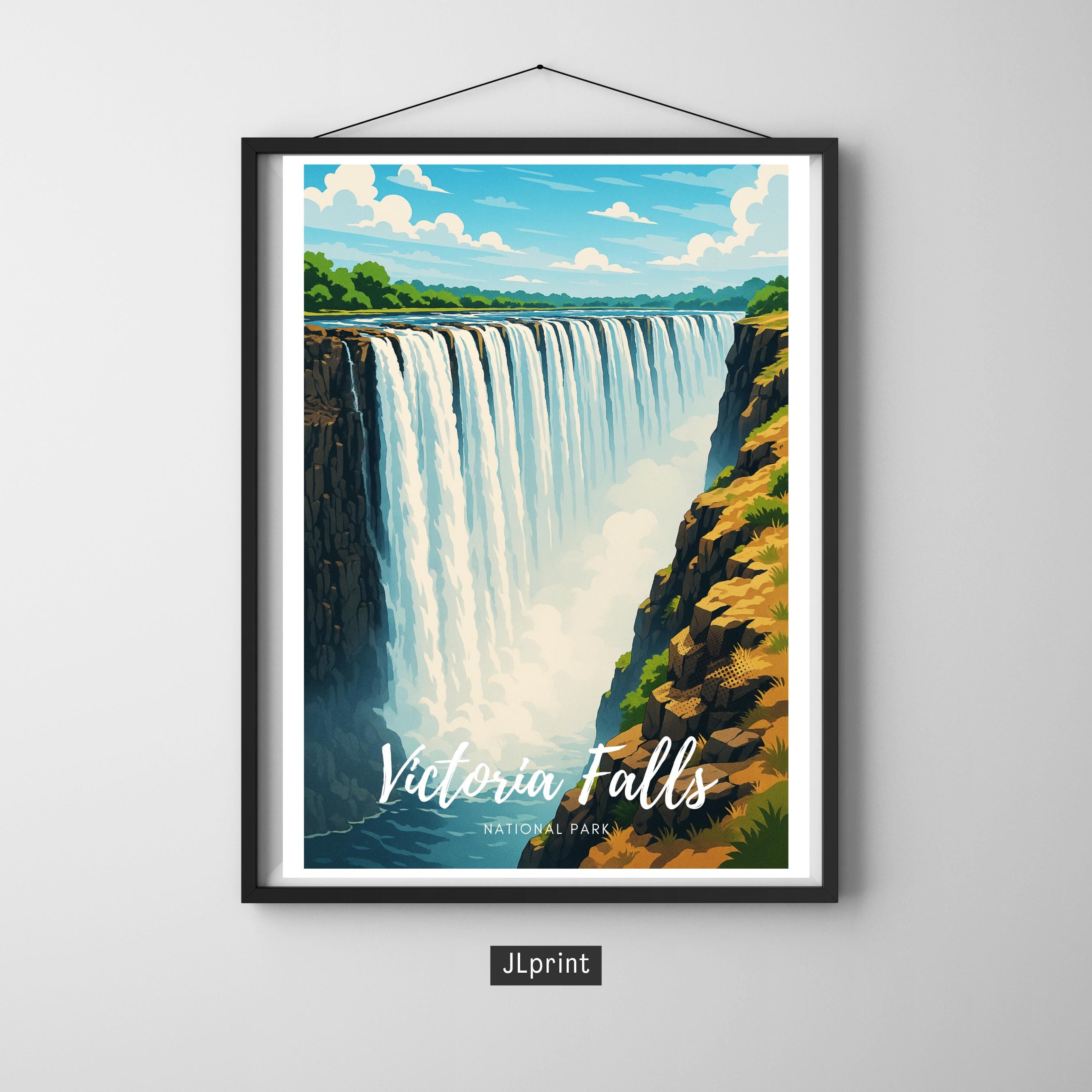 Affiche voyage - Chutes Victoria, Parc National, Zambie, Zimbabwe - art moderne, impression, poster