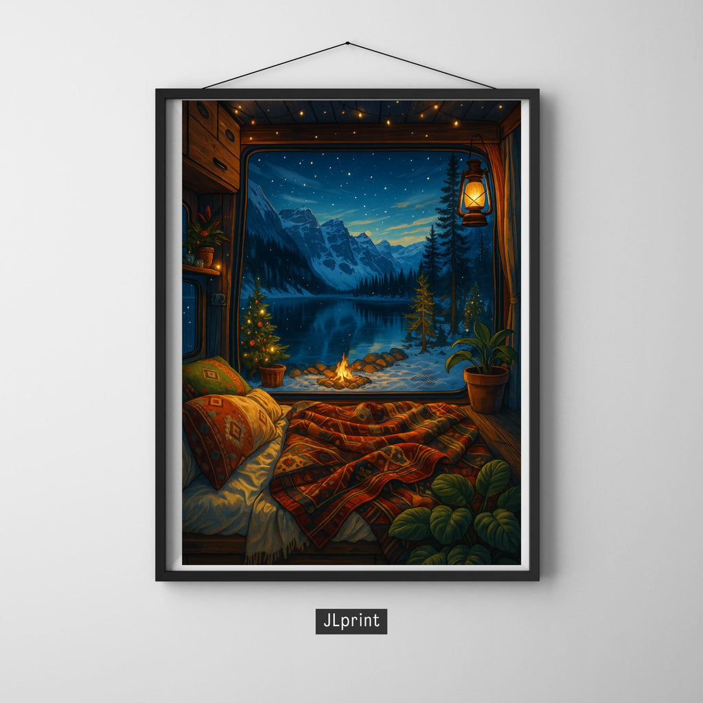Affiche nature -  Van, Fenêtre, Paysage, Hiver - art moderne, impression, poster