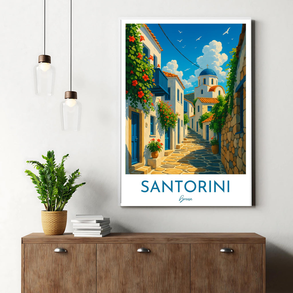 Affiche voyage - Santorin, Cyclades, Méditerranee, Grèce - art moderne, impression, poster