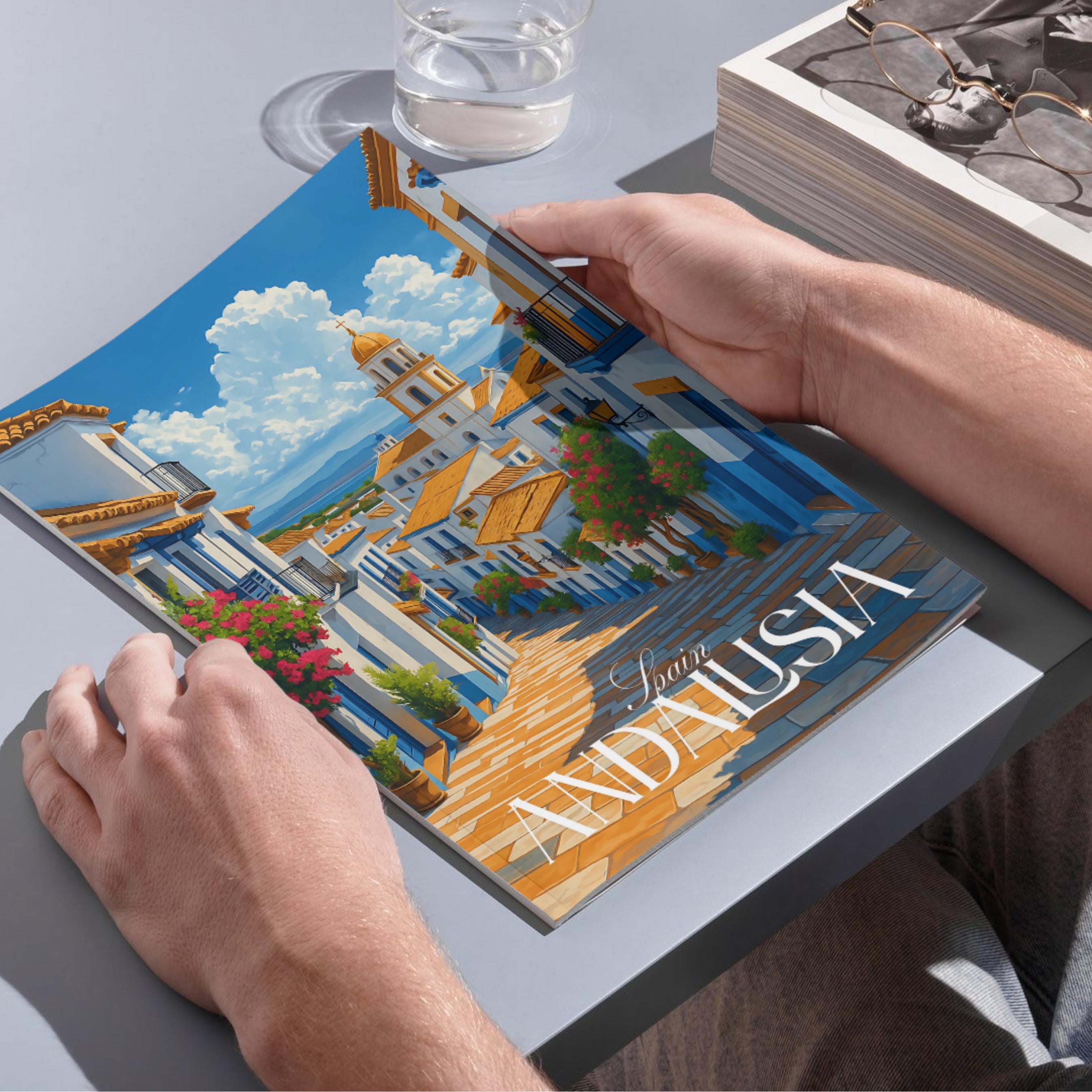Affiche voyage - Andalousie, Espagne, Méditerranée, Village - art moderne, impression, poster