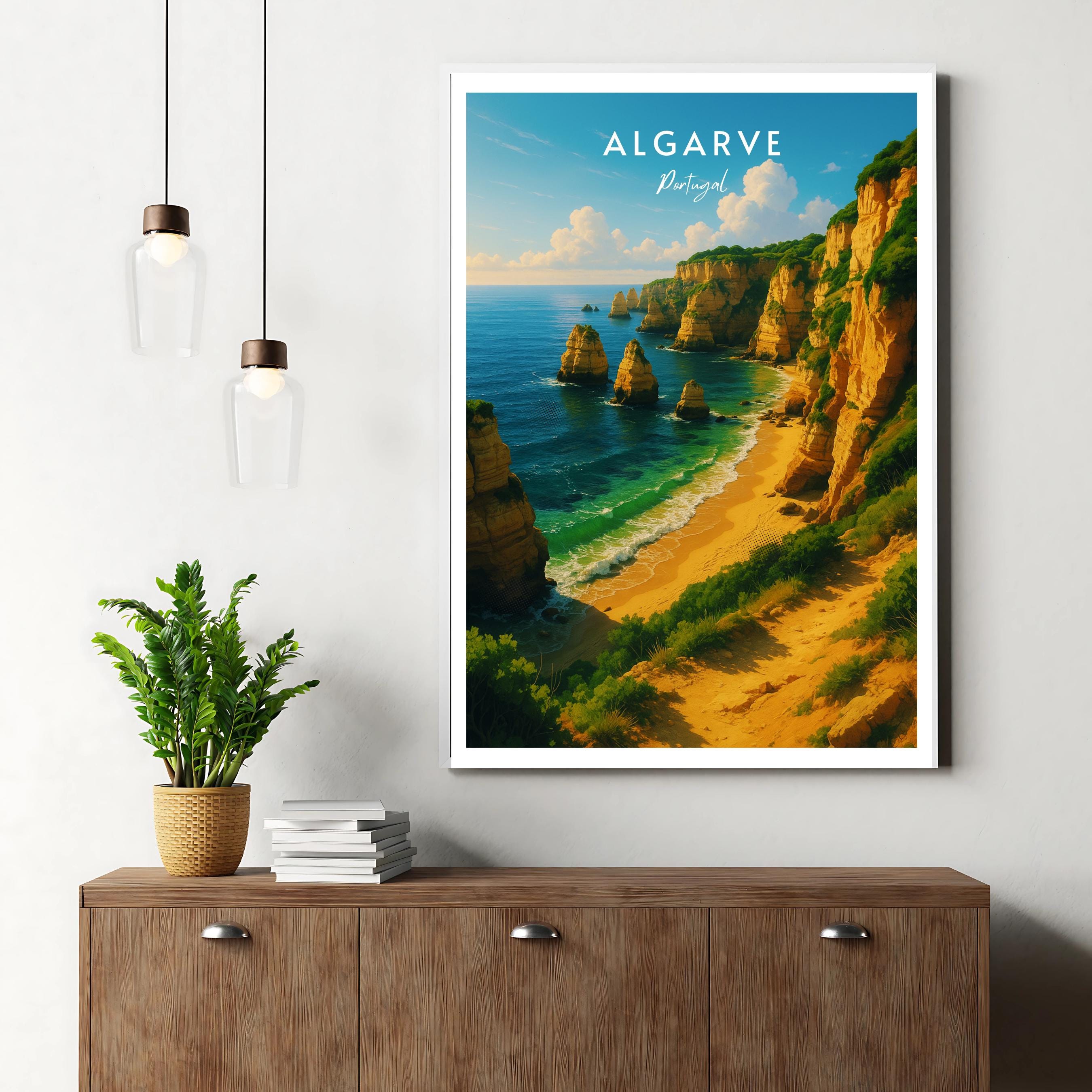 Affiche voyage - Algarve, Portugal, Ocean Atlantique, Falaises - art moderne, impression, poster