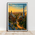 Affiche voyage - Barcelone, Catalogne, Espagne, Parc Güell - art moderne, impression, poster