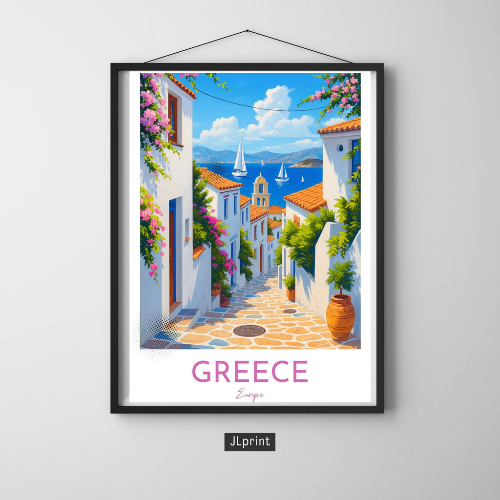 Affiche voyage - Grece, Europe, Méditerranée, Village - art moderne, impression, poster