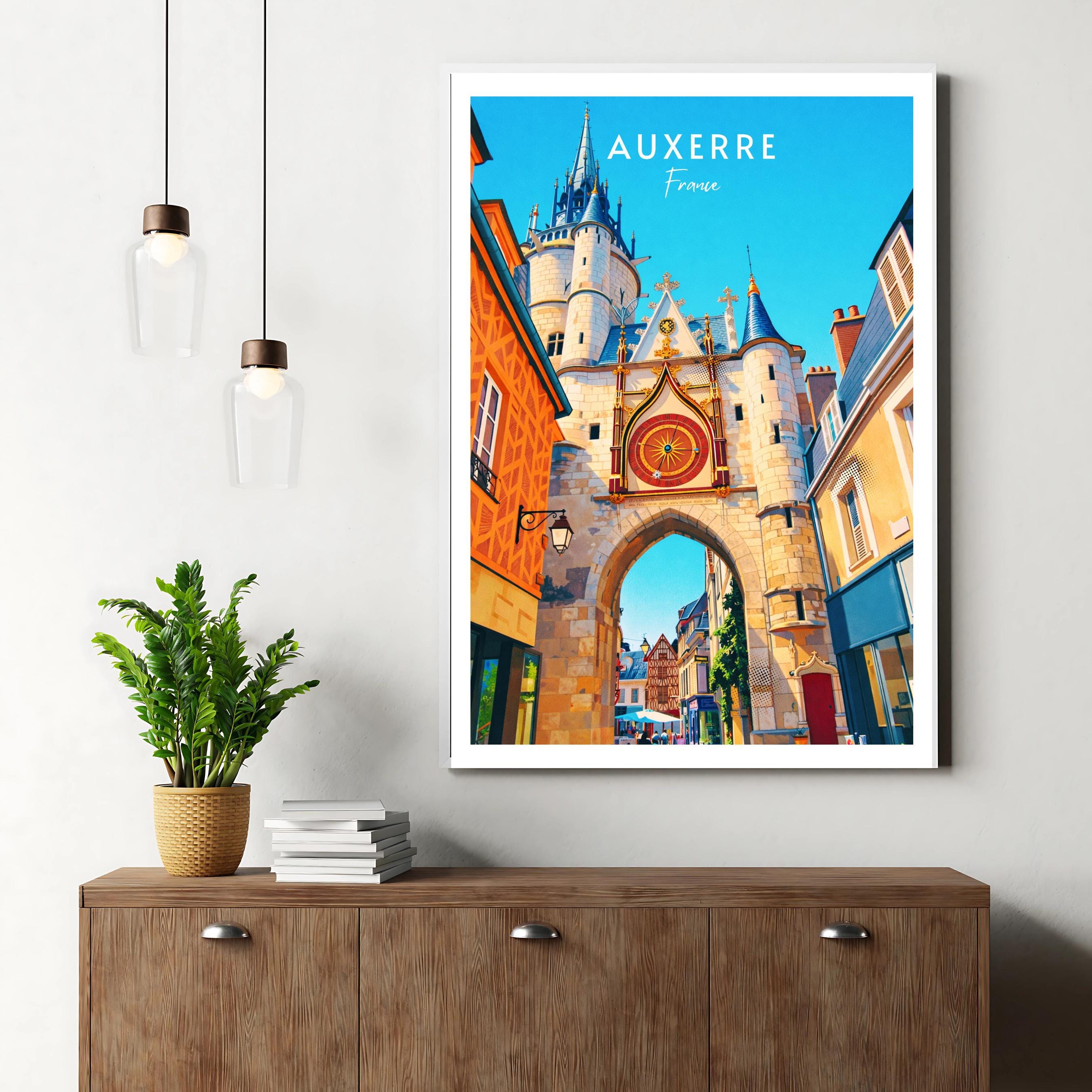 Affiche voyage - Auxerre, Bourgogne, France, Tour de l’Horloge - art moderne, impression, poster
