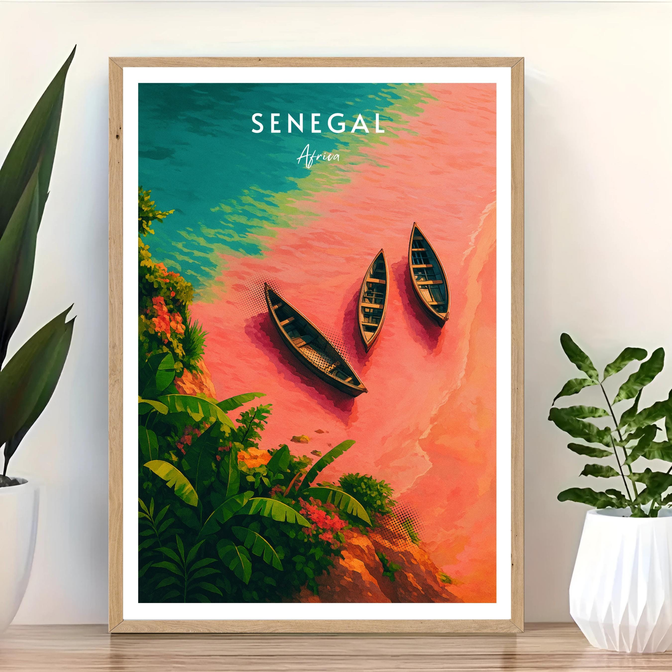 Affiche voyage - Sénégal, Afrique, Lac Rose, Dakar - art moderne, impression, poster