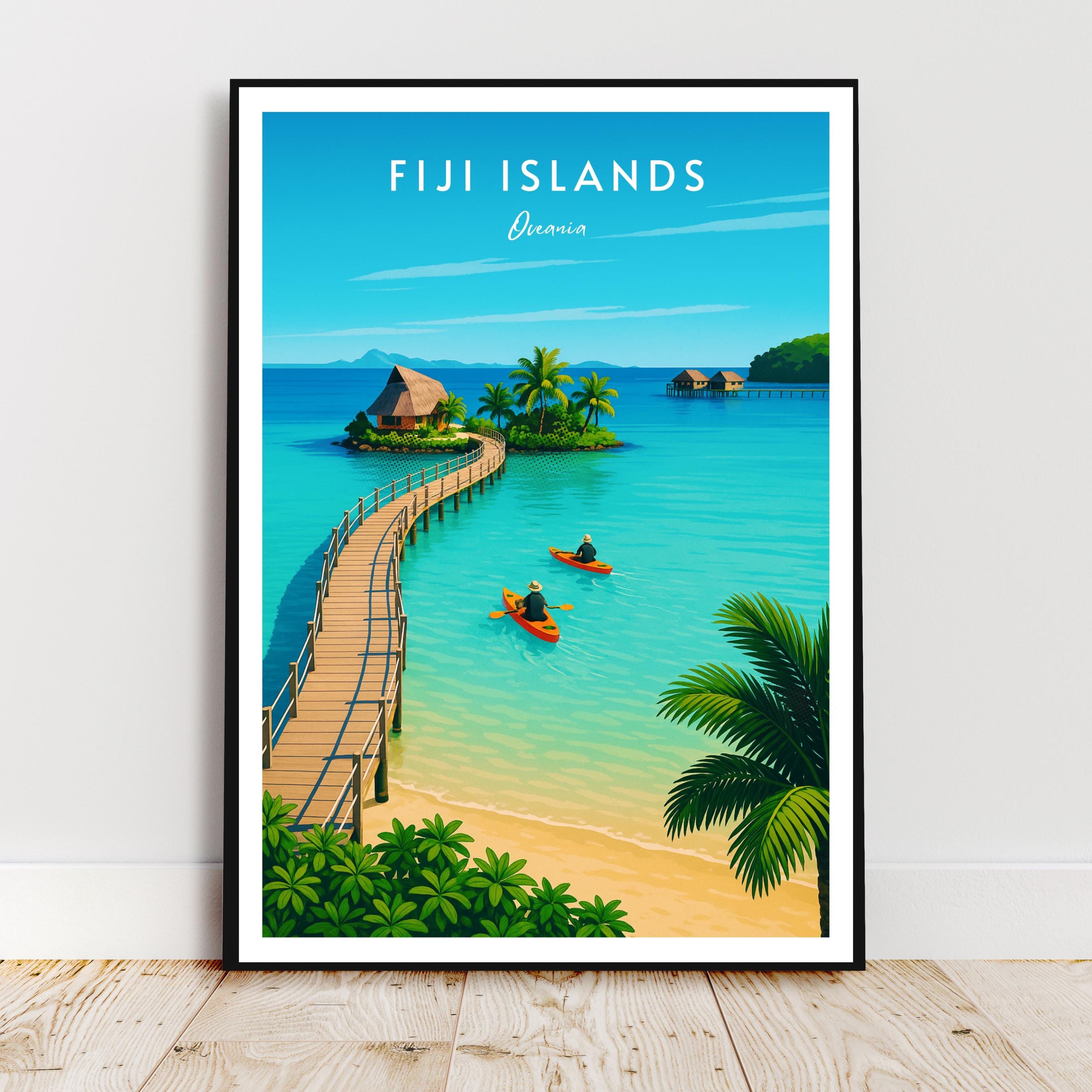 Affiche voyage - Iles Fidji, Oceanie, Ocean Pacifique, Mélanésie - art moderne, impression, poster