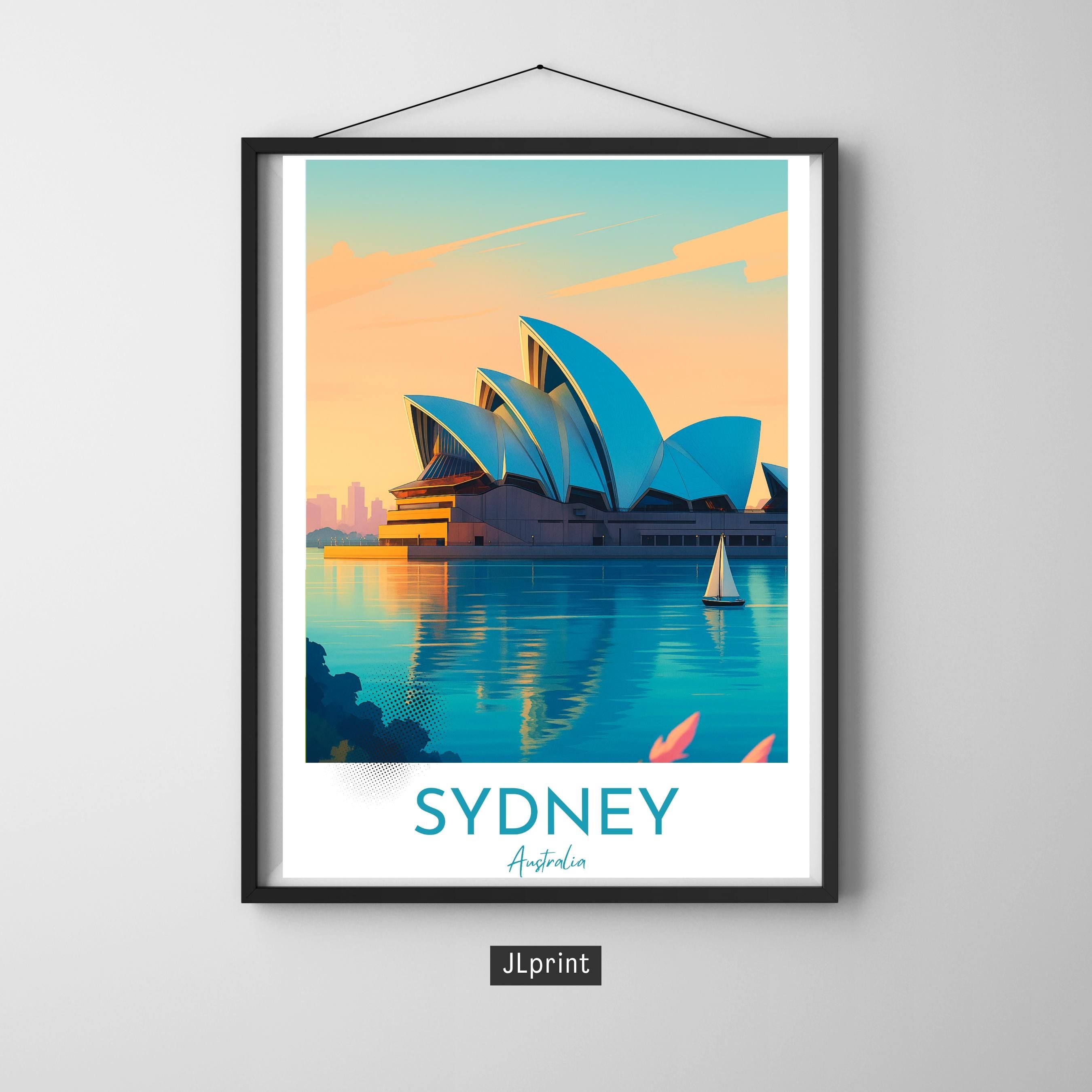 Affiche voyage - Sydney, Australie, Océan, Opéra - art moderne, impression, poster