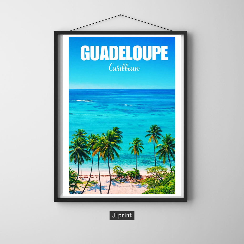 Affiche voyage - Guadeloupe, Antilles, Caraïbes, Plage - art moderne, impression, poster
