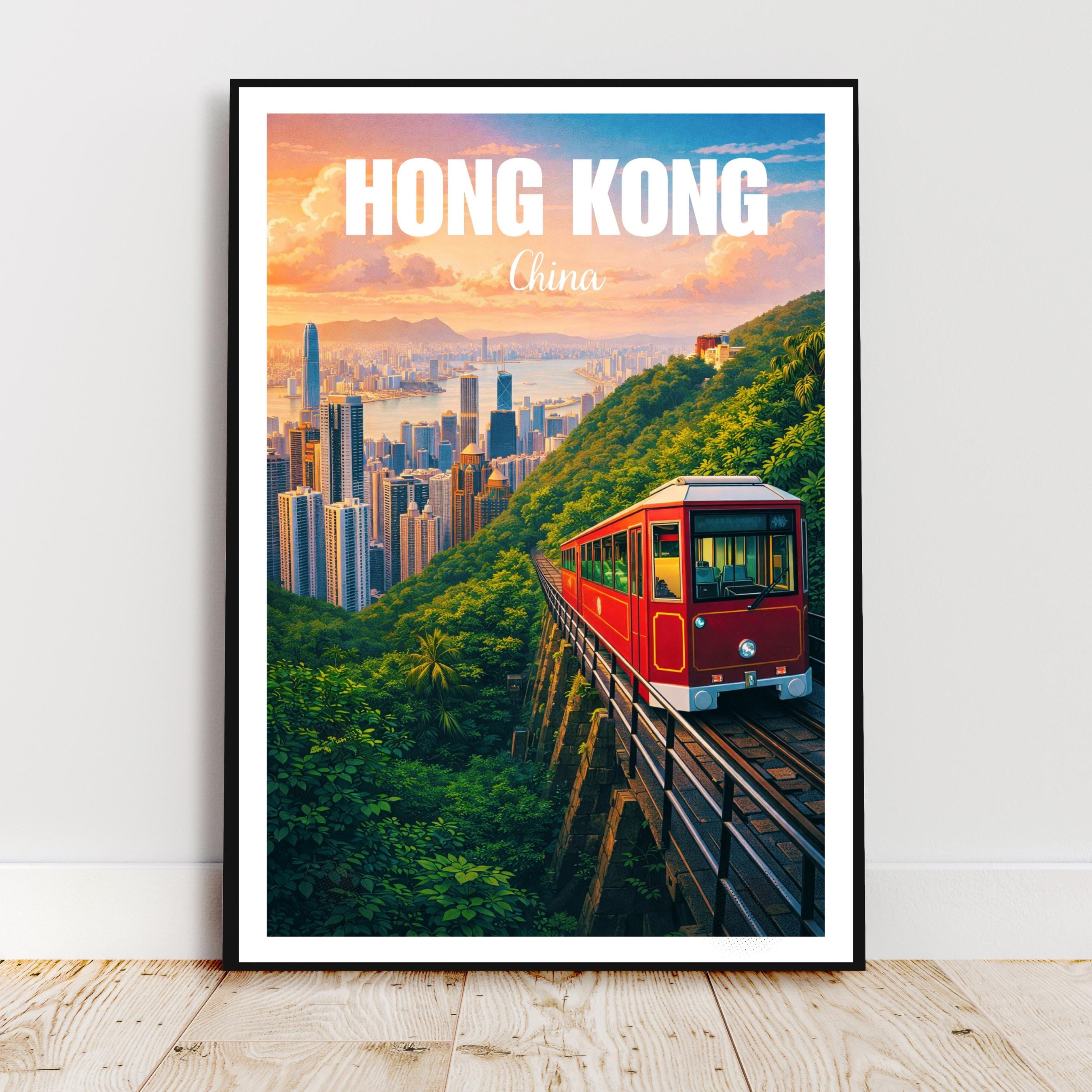 Affiche voyage - Hong Kong, Chine, Asie, Skyline - art moderne, impression, poster
