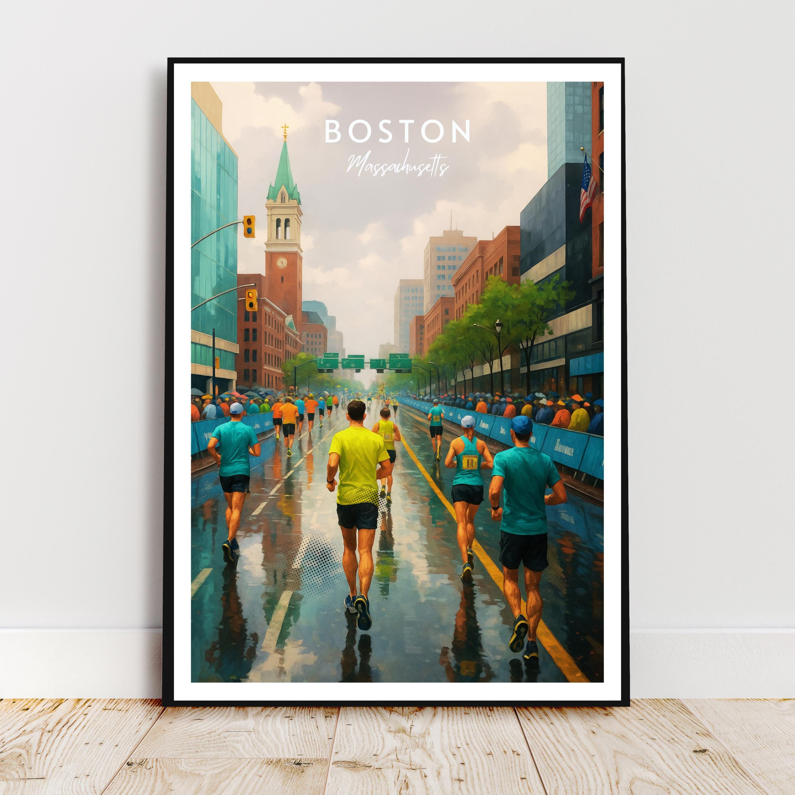 Affiche sport - Marathon, Course, Boston, USA - art moderne, impression, poster