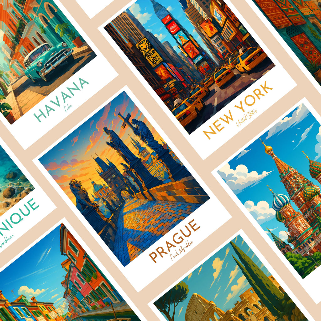Affiche voyage - Prague, République Tchèque, Tchéquie, Pont Charles - art moderne, impression, poster