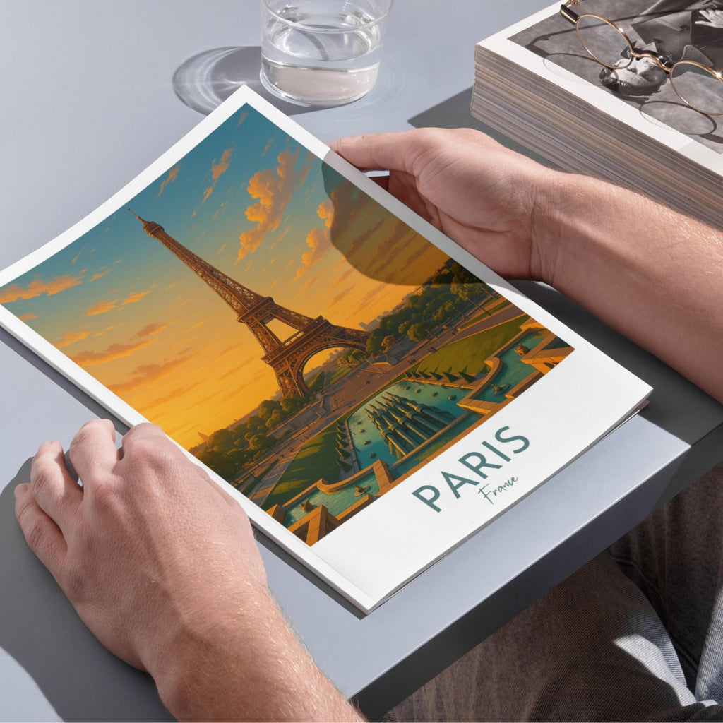 Affiche voyage - Paris, France, Tour Eiffel, Trocadéro - art moderne, impression, poster