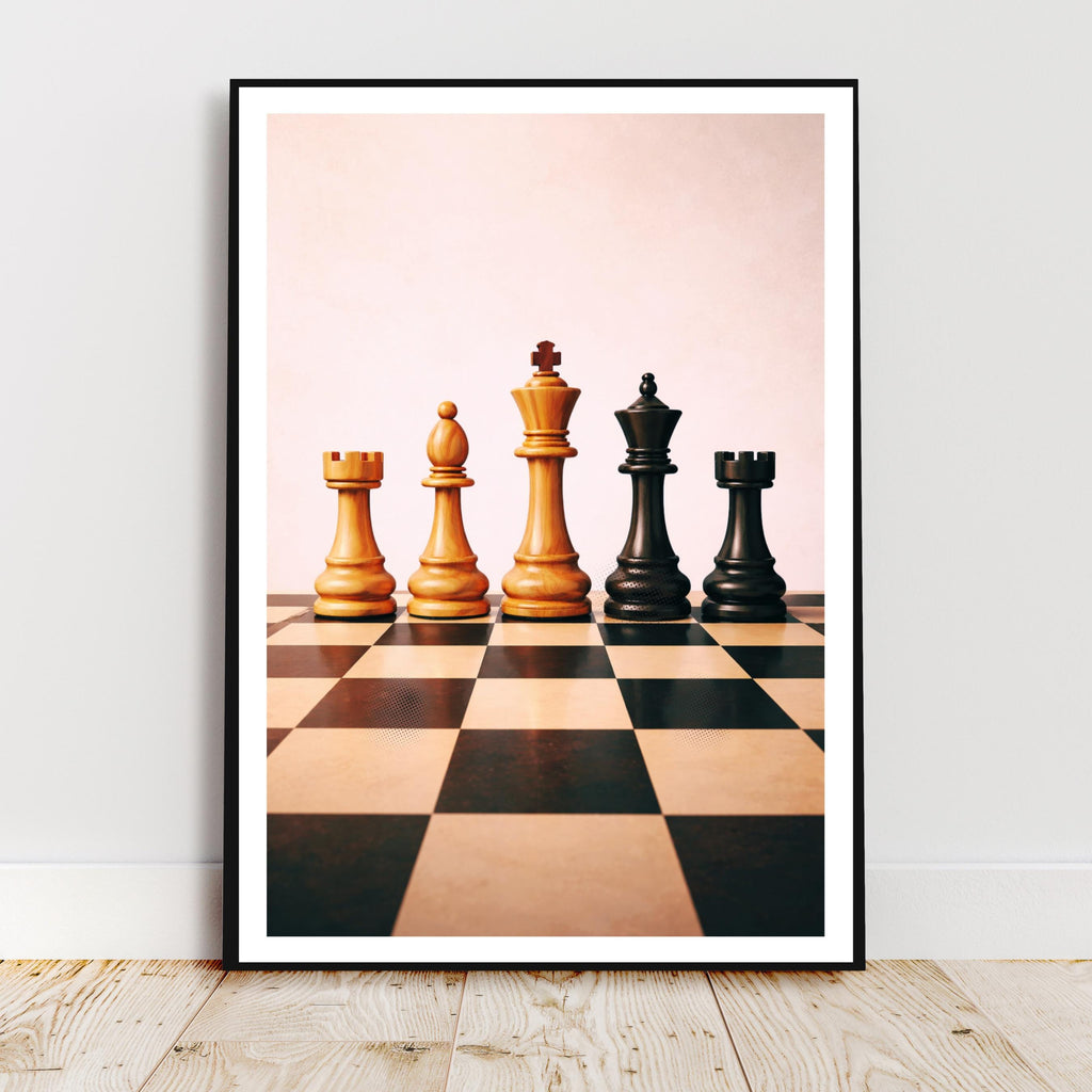 Affiche sport -  Echecs, Pions, Echiquier, Loisir - art moderne, impression, poster