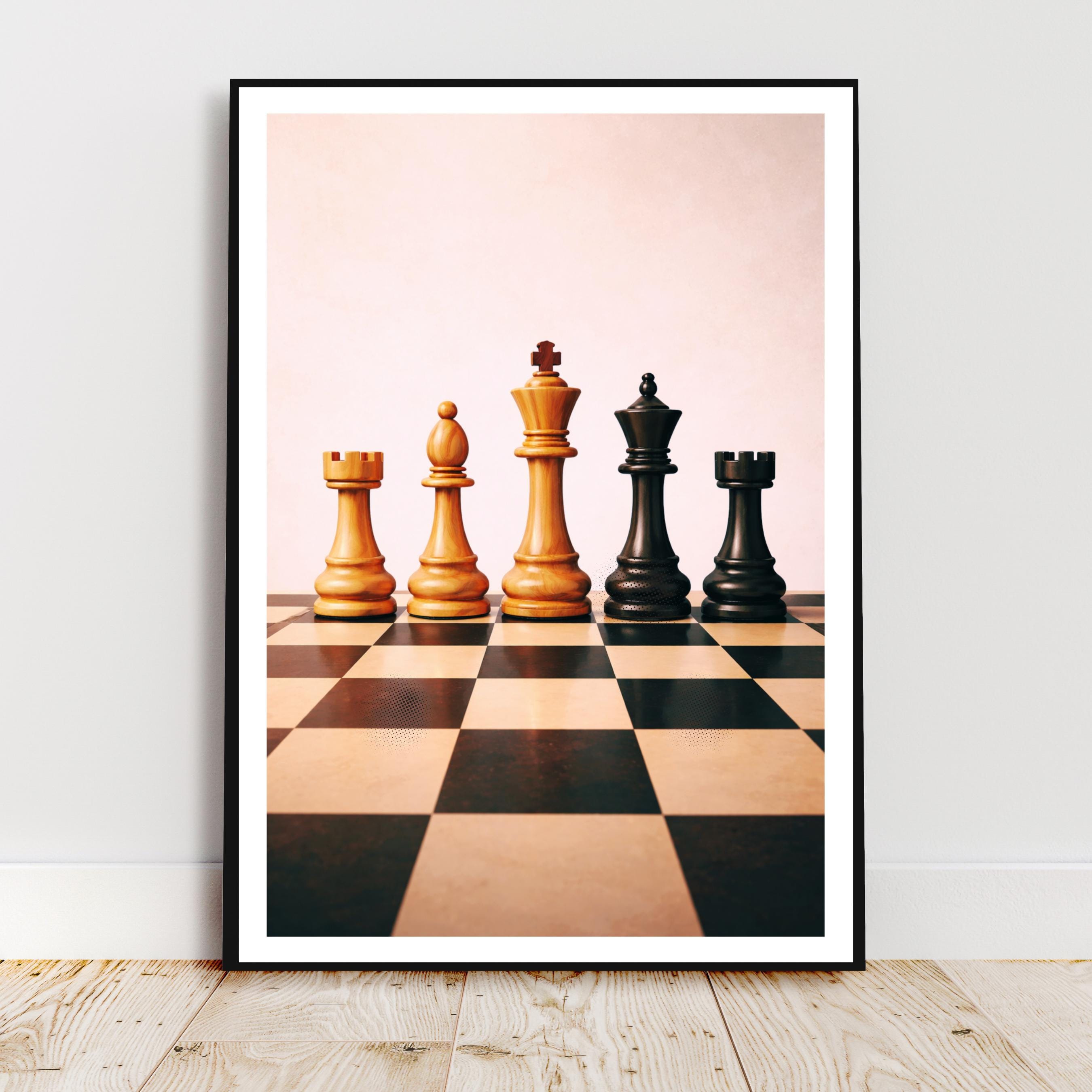 Affiche sport -  Echecs, Pions, Echiquier, Loisir - art moderne, impression, poster