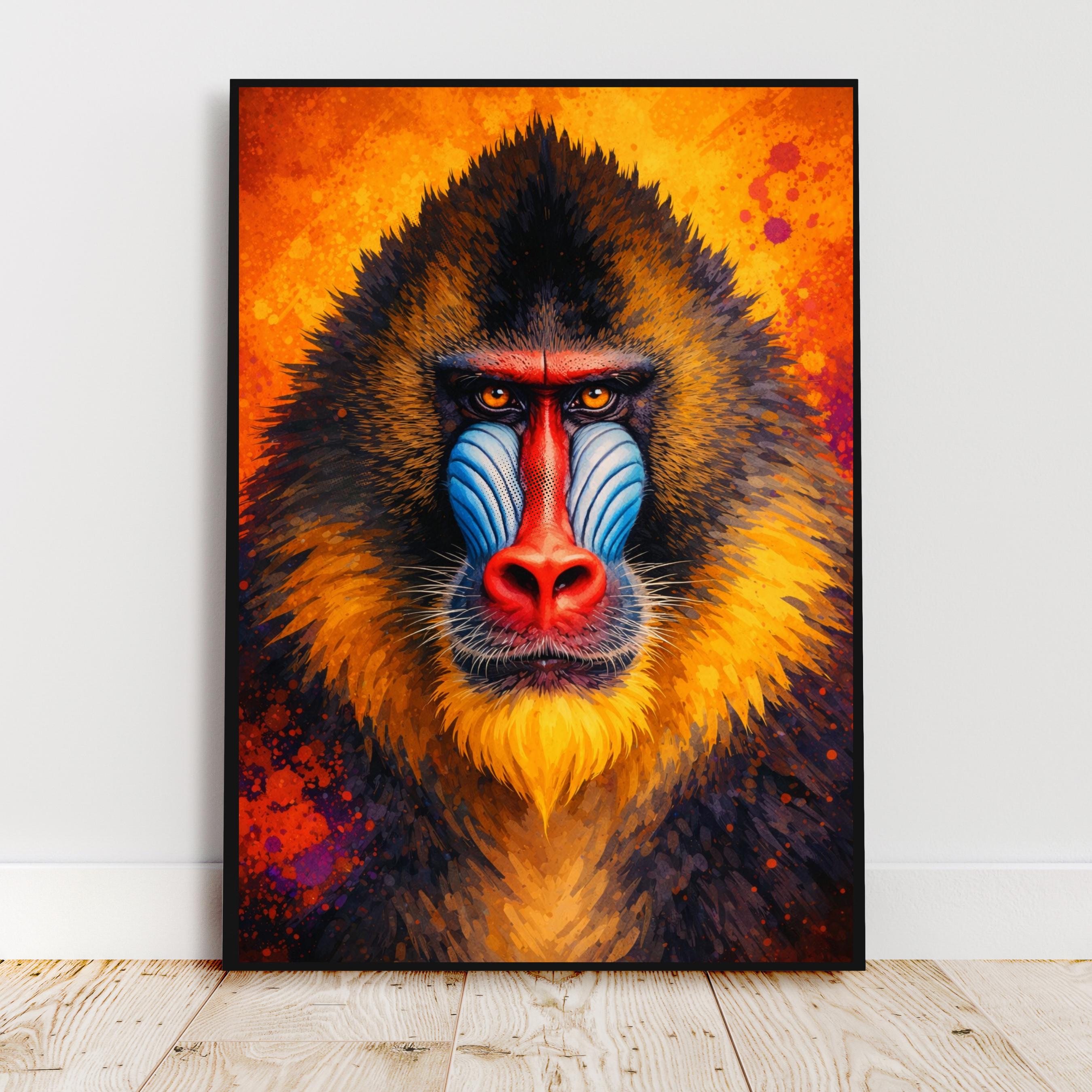 Affiche animaux - Mandrill, Singe, Savane, Afrique - art moderne, impression, poster