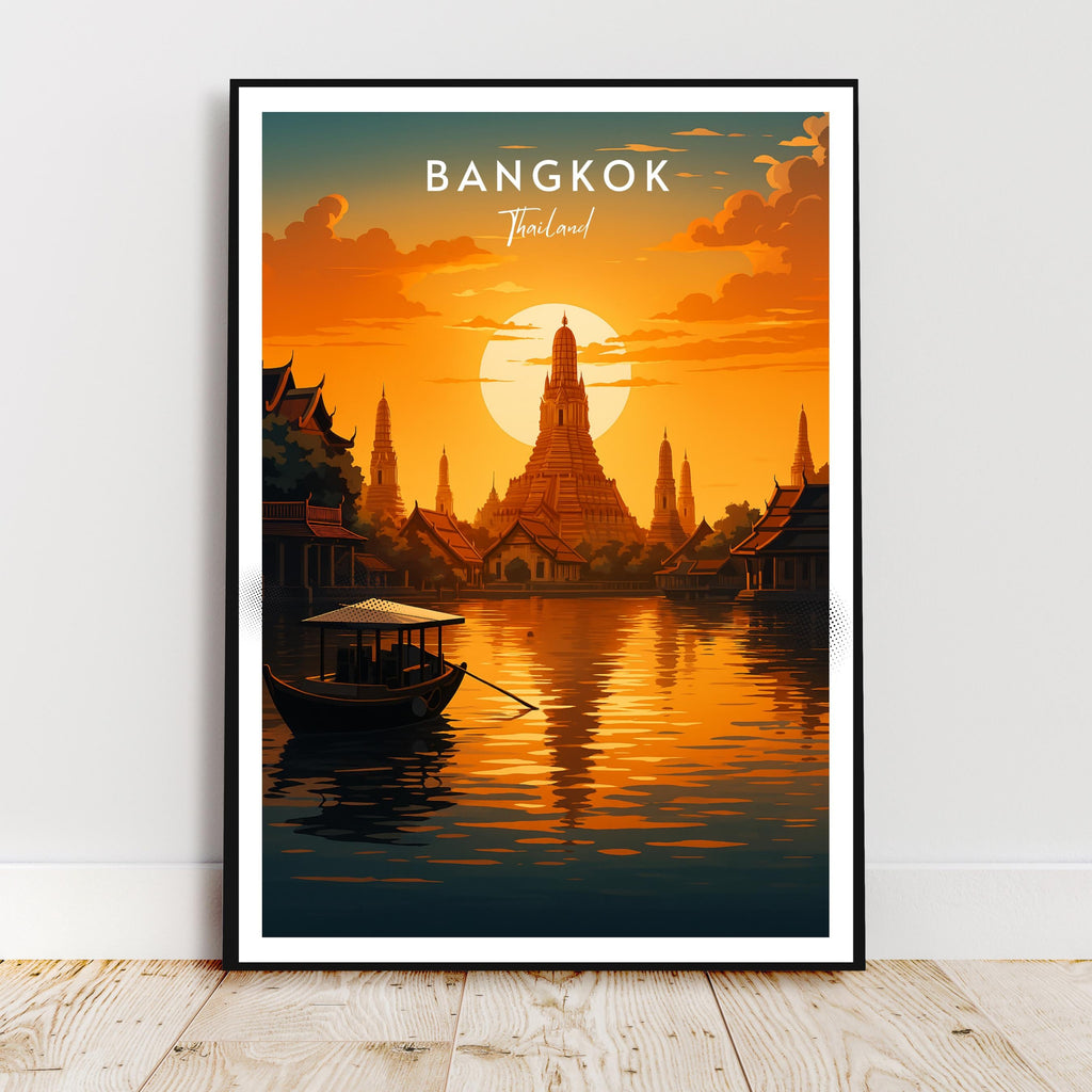 Affiche voyage - Bangkok, Thaïlande, Asie, Wat Arun - art moderne, impression, poster