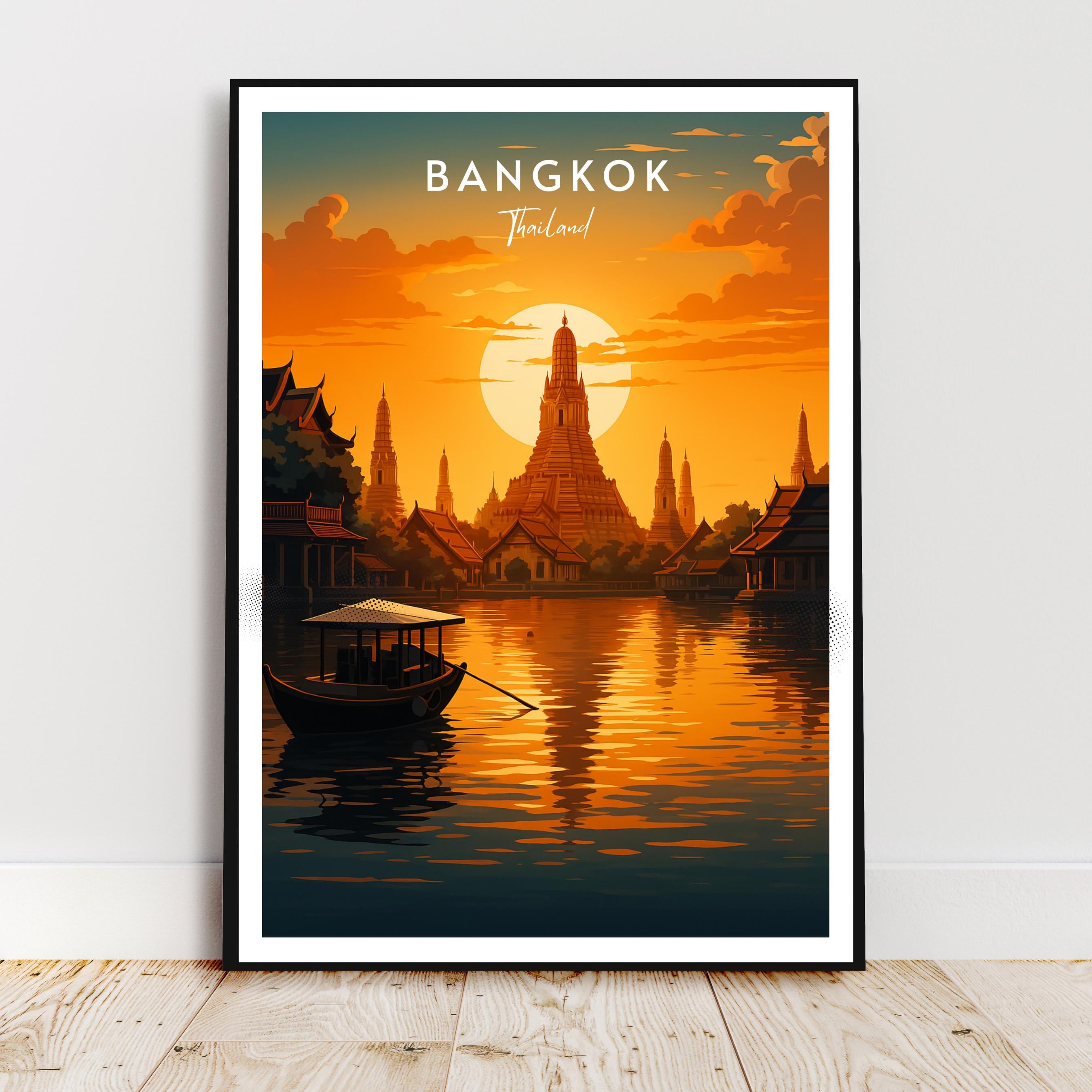 Affiche voyage - Bangkok, Thaïlande, Asie, Wat Arun - art moderne, impression, poster