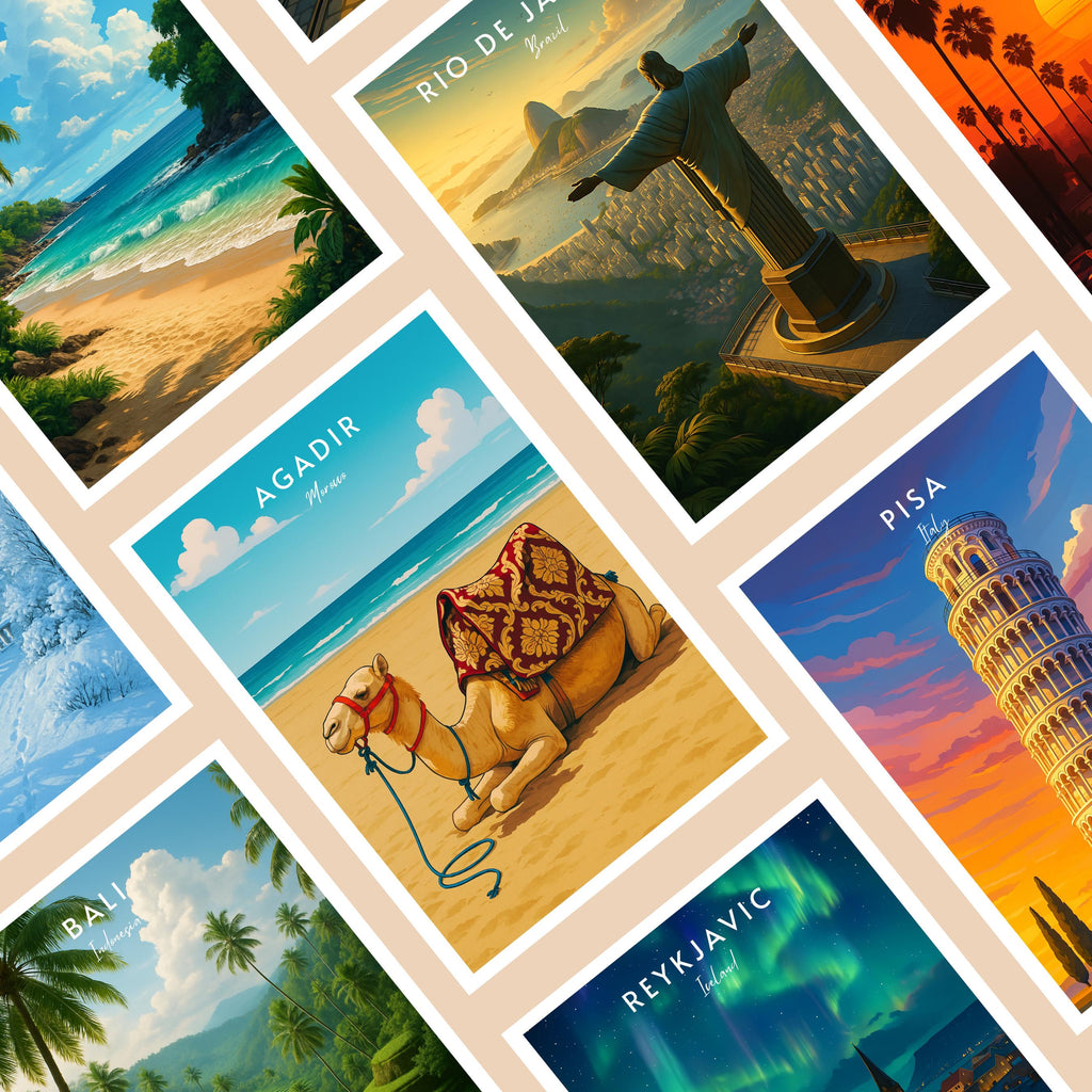 Affiche voyage - Agadir, Maroc, Maghreb, Dromadaire - art moderne, impression, poster