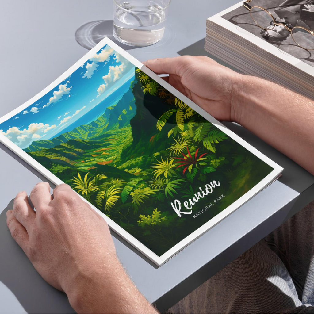 Affiche voyage - Réunion, Parc National, Cirques, Océan Indien - art moderne, impression, poster