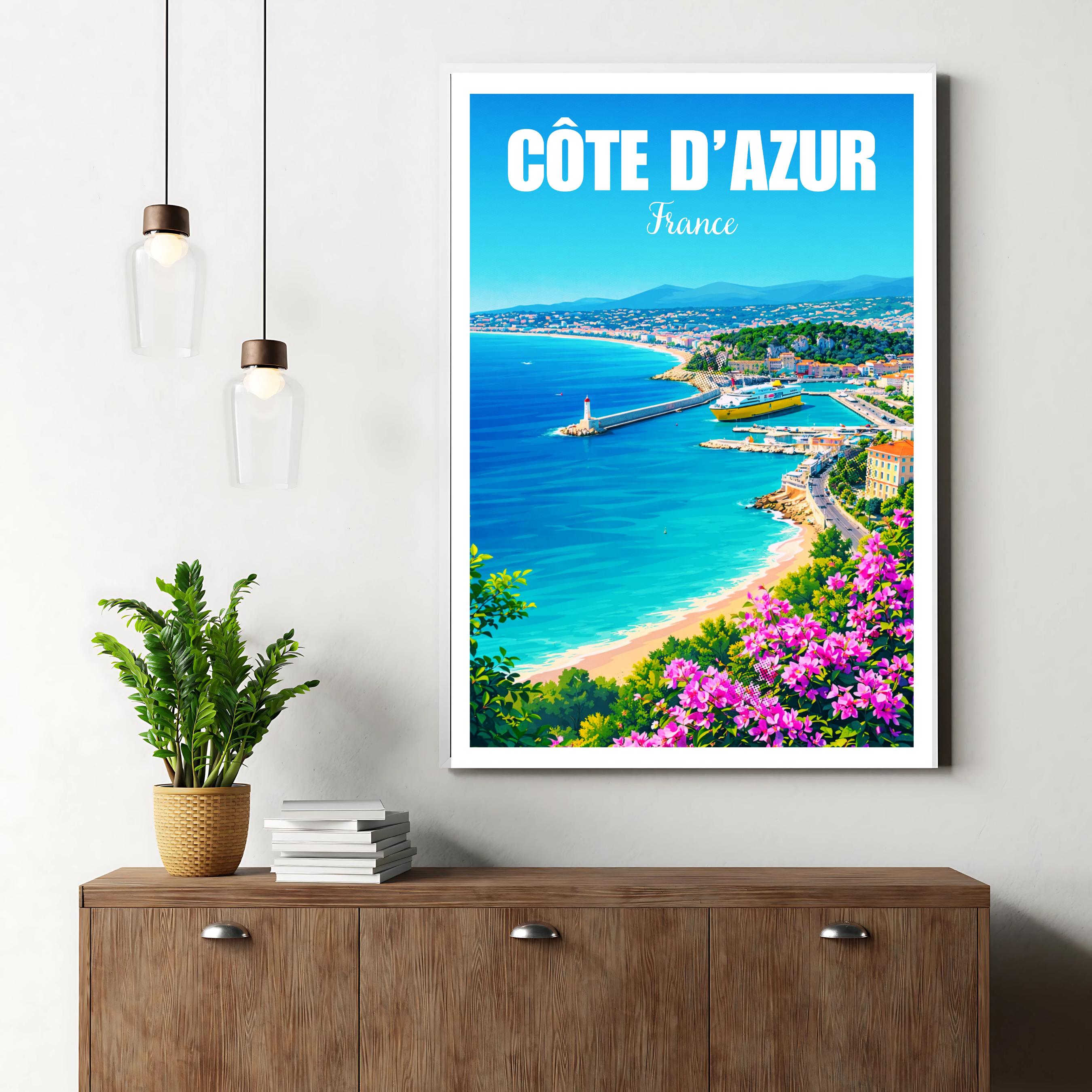 Affiche voyage - Côte d’Azur, France, French Riviera, Méditerranée - art moderne, impression, poster