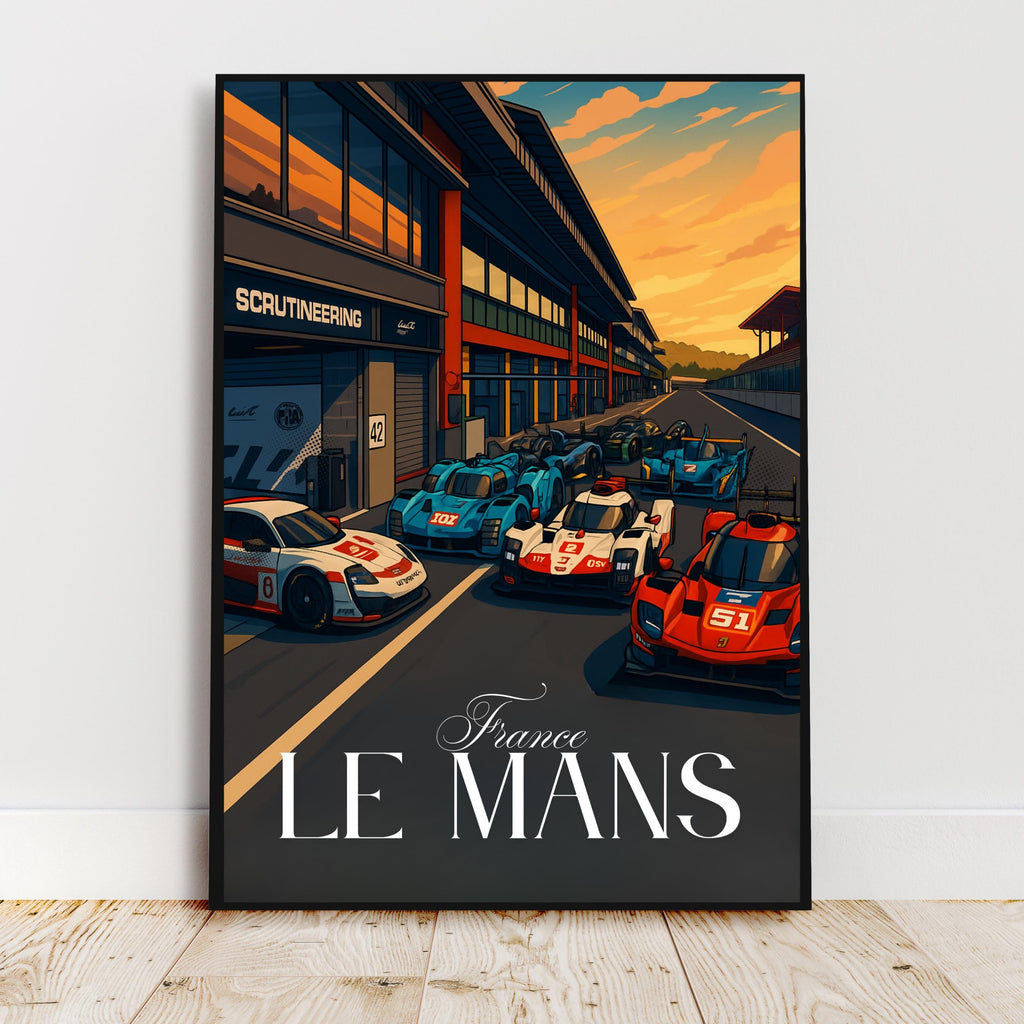 Affiche sport - Course Automobile, Circuit, Le Mans, France - art moderne, impression, poster