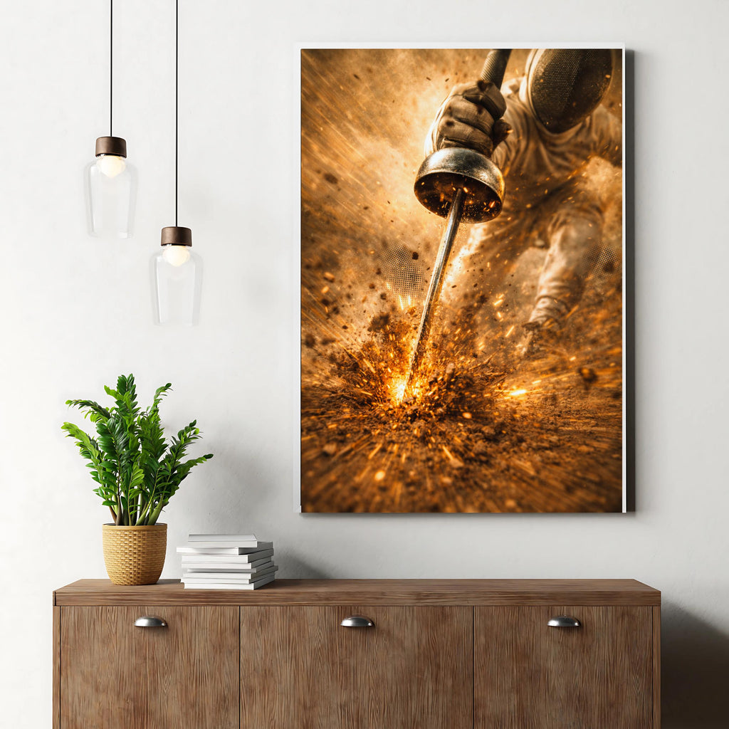 Affiche sport -  Escrime, Epée, Escrimeur, Excalibur - art moderne, impression, poster