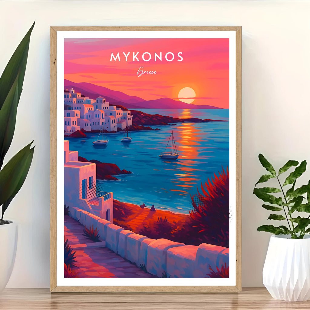 Affiche voyage - Mykonos, Cyclades, Grèce, Méditerranée - moderne, impression, poster