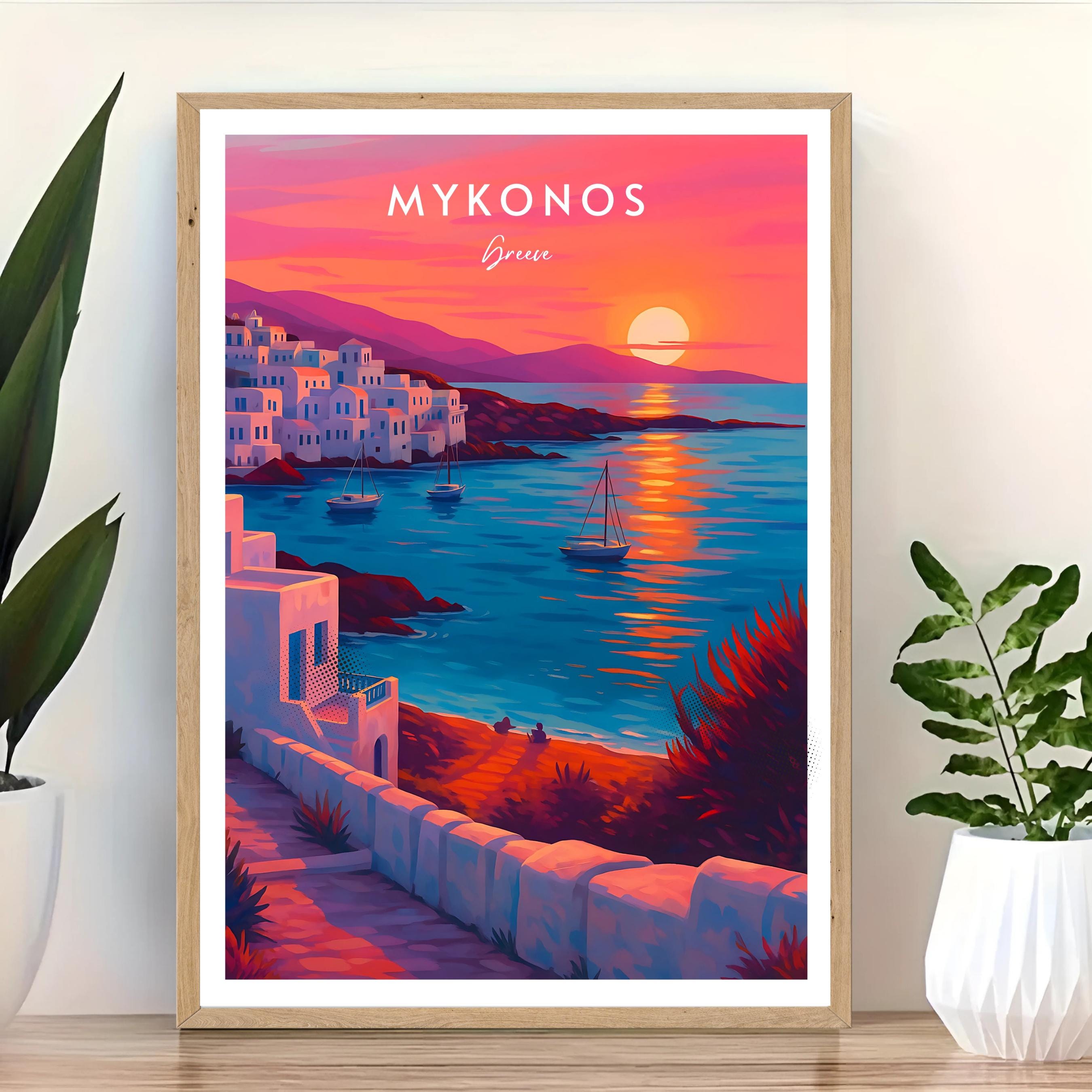 Affiche voyage - Mykonos, Cyclades, Grèce, Méditerranée - moderne, impression, poster