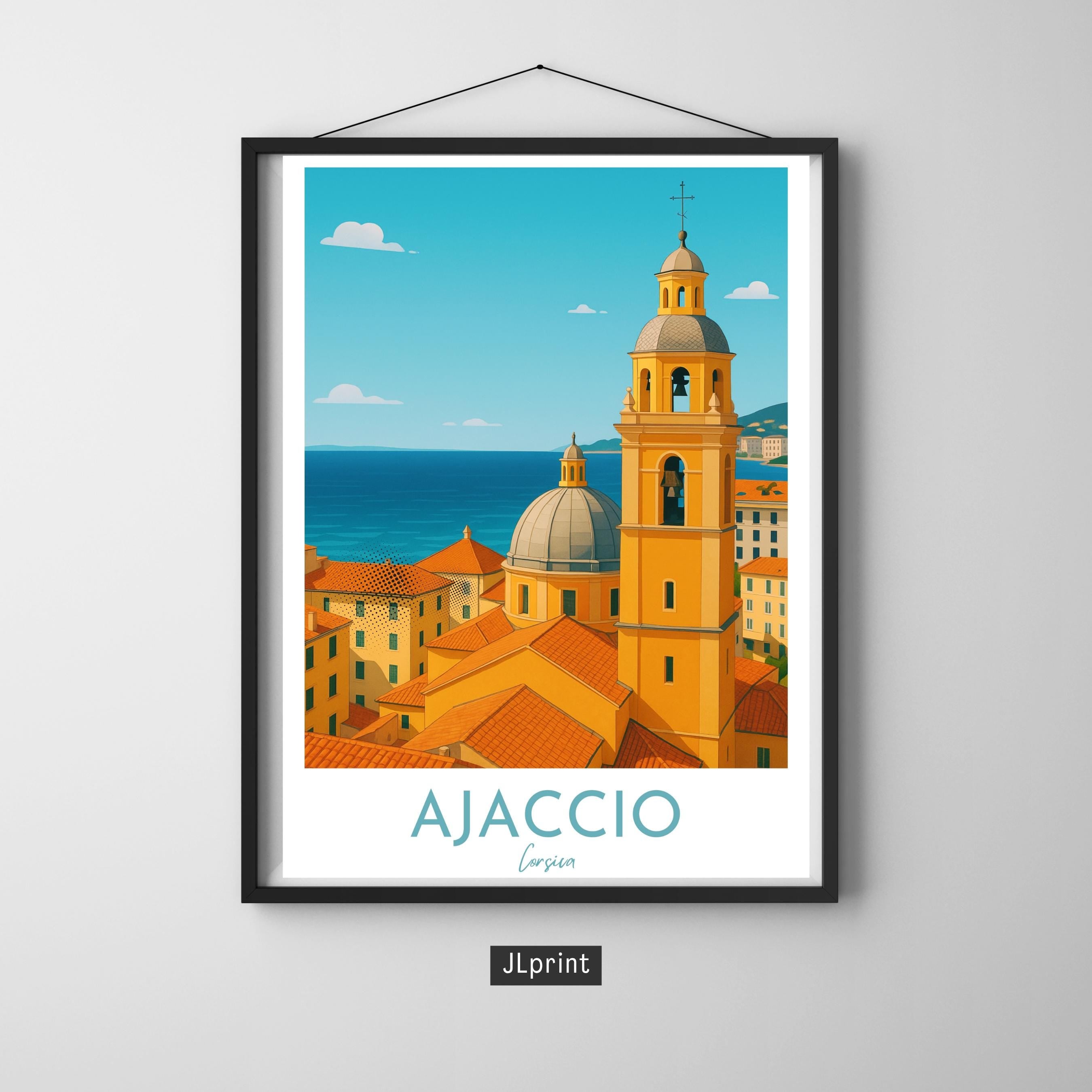 Affiche voyage - Ajaccio, Corse, France, Méditerranée - art moderne, impression, poster