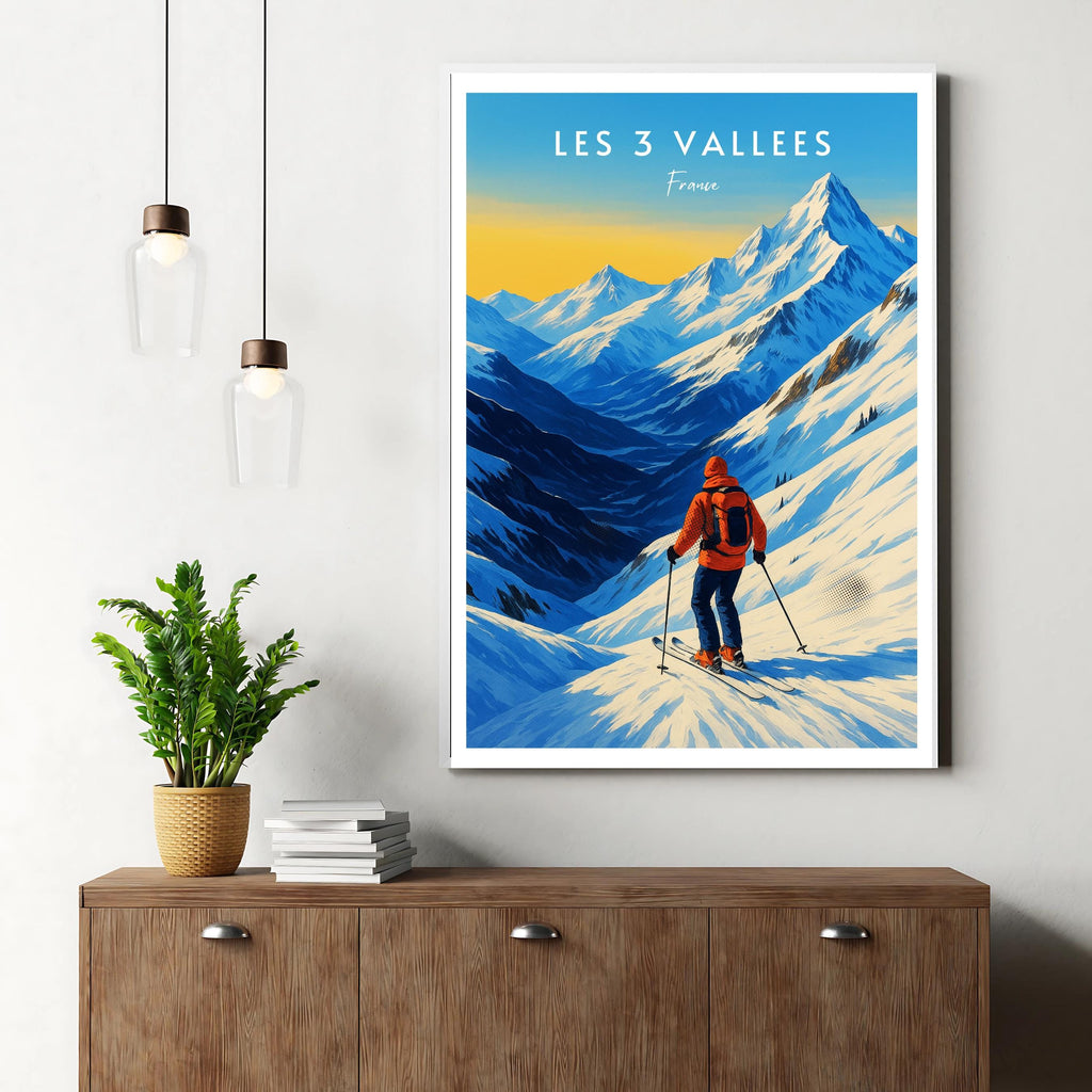 Affiche voyage - Les 3 Vallées, Alpes, France, Ski - art moderne, impression, poster