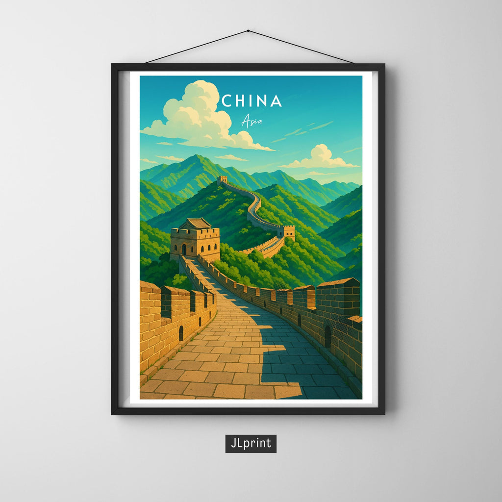 Affiche voyage - Chine, Asie, Grande Muraille, Unesco - art moderne, impression, poster