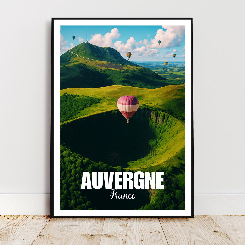 Affiche voyage - Auvergne, Puy de Dôme, France, Volcans - art moderne, impression, poster