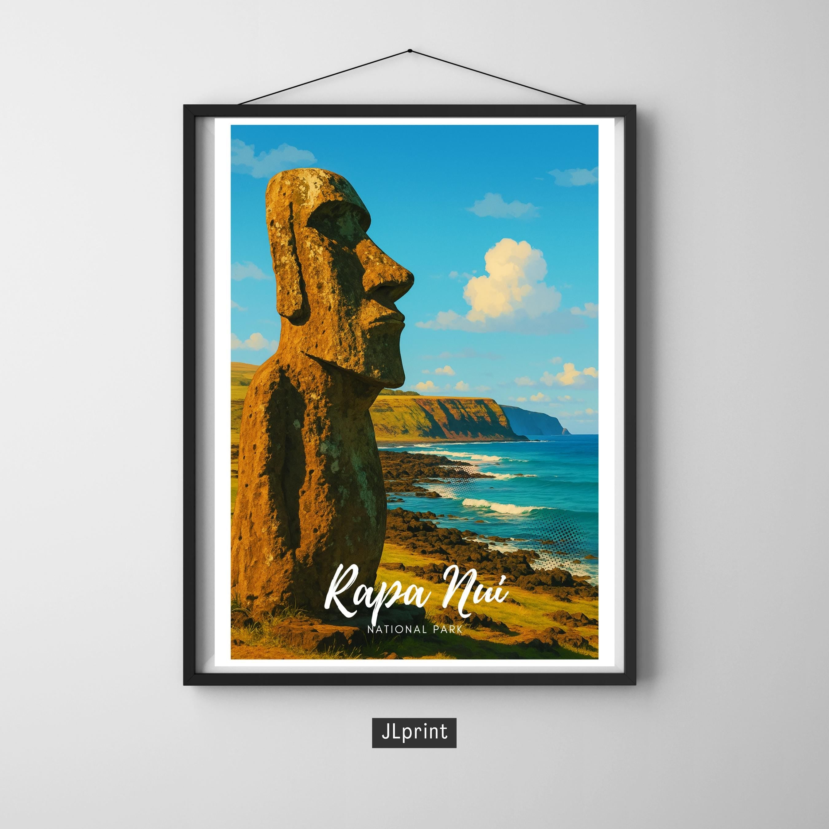 Affiche voyage - Rapa Nui, Parc National, Ile de Pâques, Moaï - art moderne, impression, poster