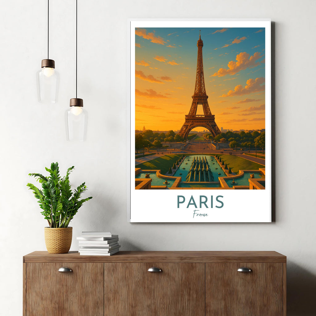 Affiche voyage - Paris, France, Tour Eiffel, Trocadéro - art moderne, impression, poster