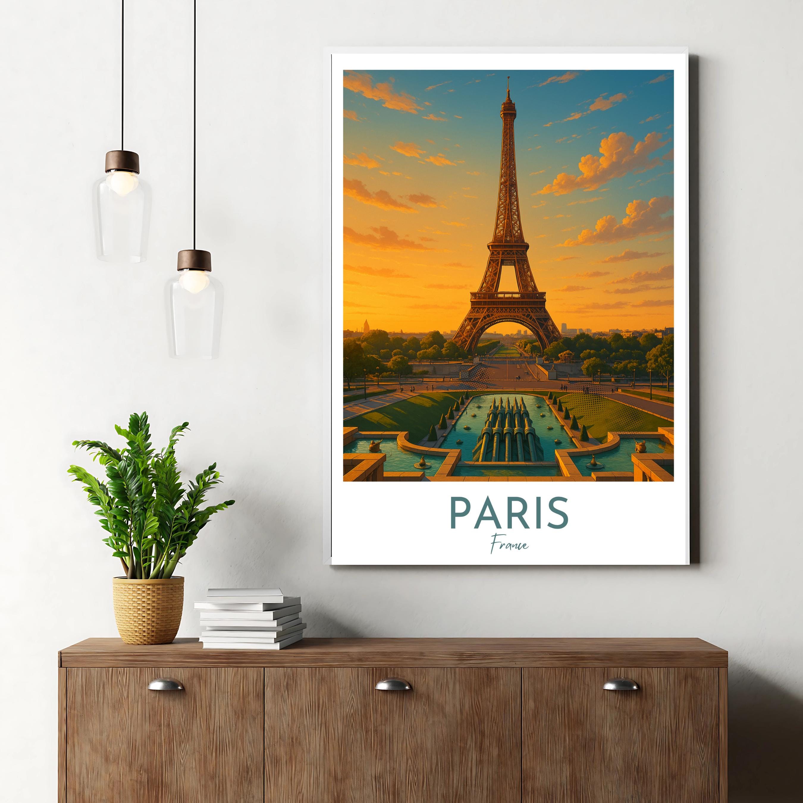 Affiche voyage - Paris, France, Tour Eiffel, Trocadéro - art moderne, impression, poster