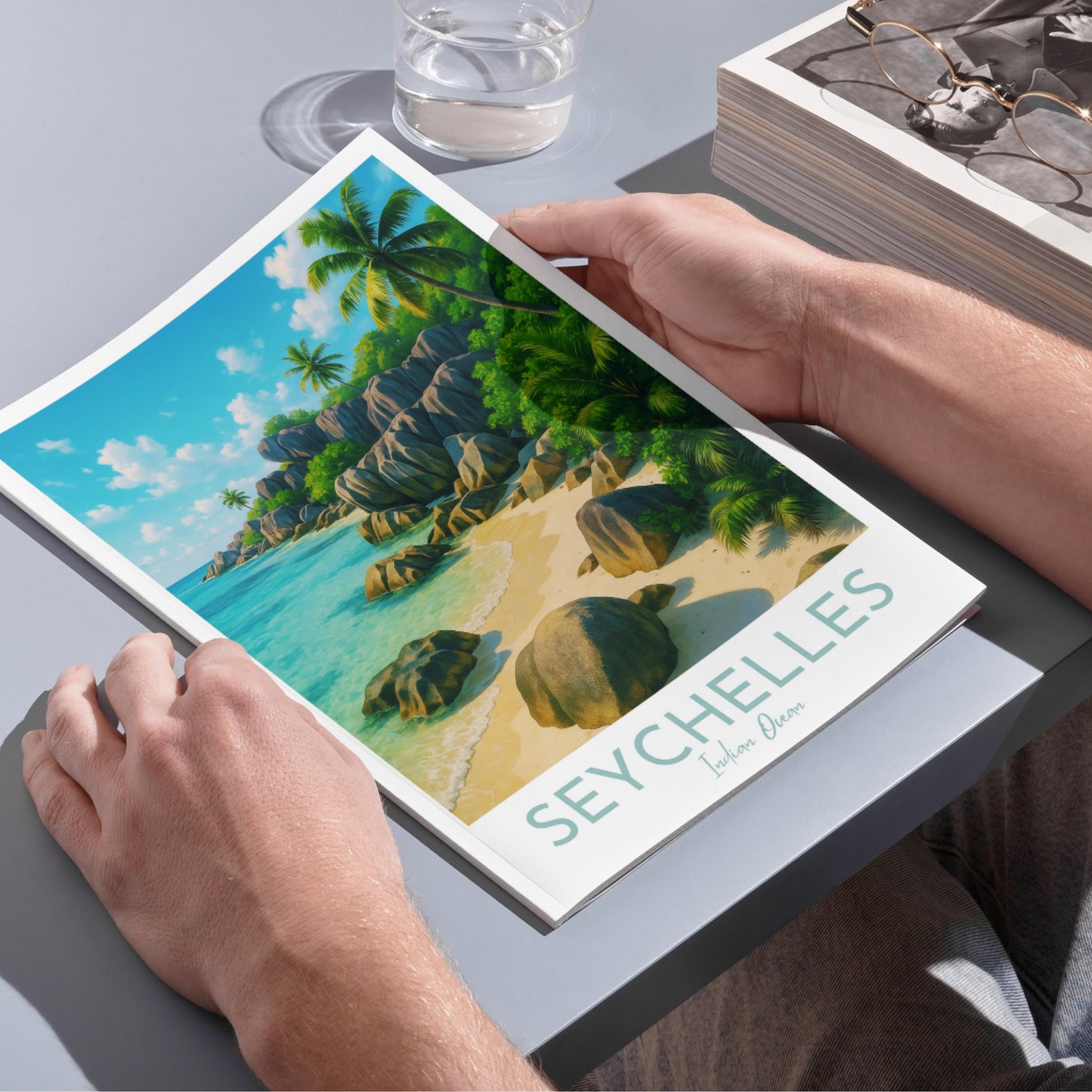 Affiche voyage - Seychelles, Océan Indien, Afrique, Plage - art moderne, impression, poster