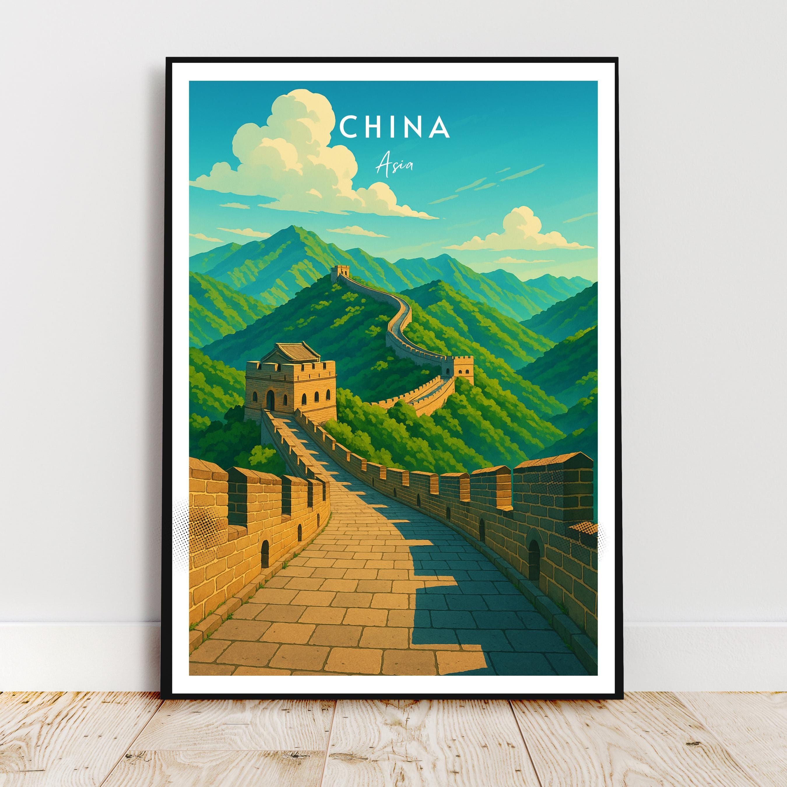 Affiche voyage - Chine, Asie, Grande Muraille, Unesco - art moderne, impression, poster