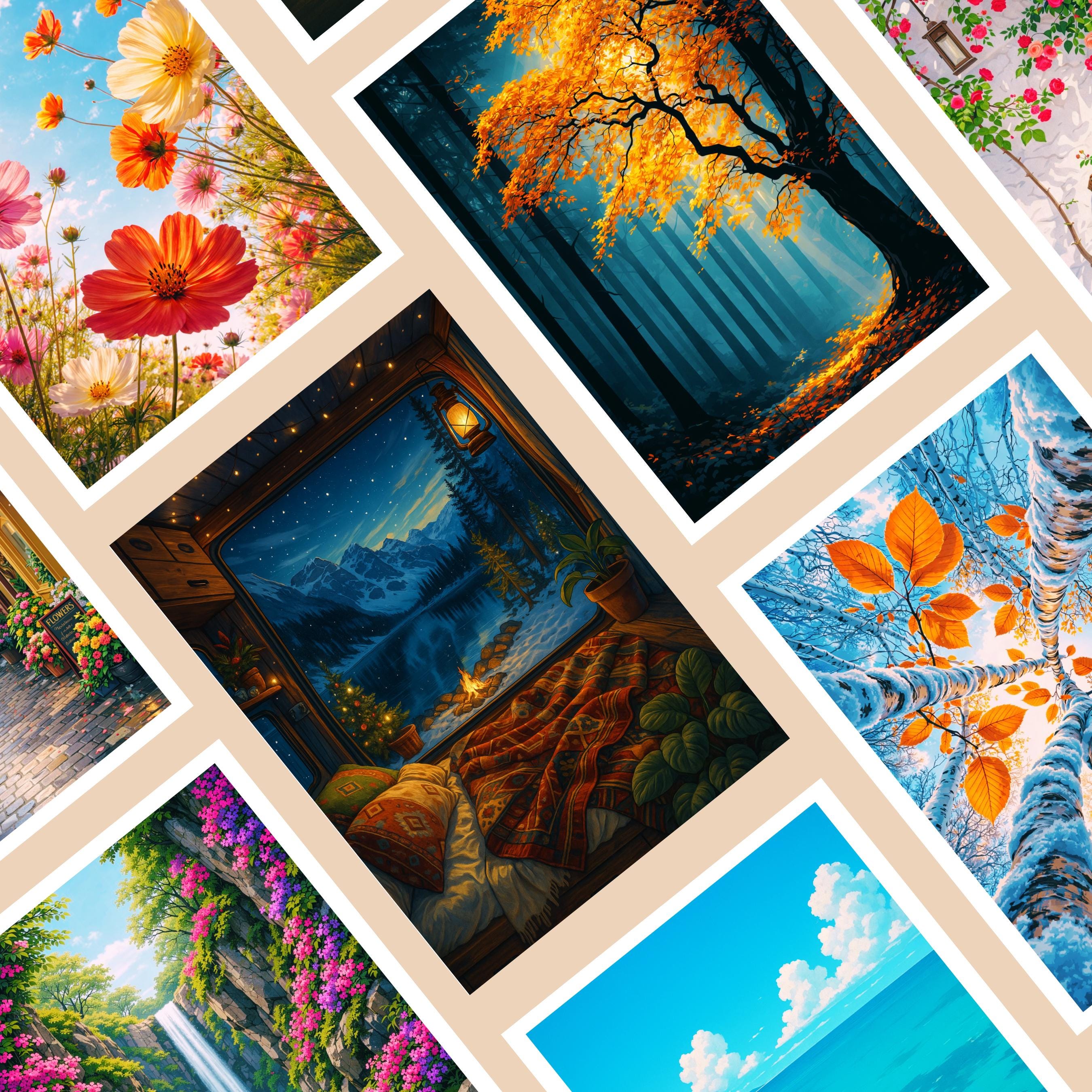 Affiche nature -  Van, Fenêtre, Paysage, Hiver - art moderne, impression, poster