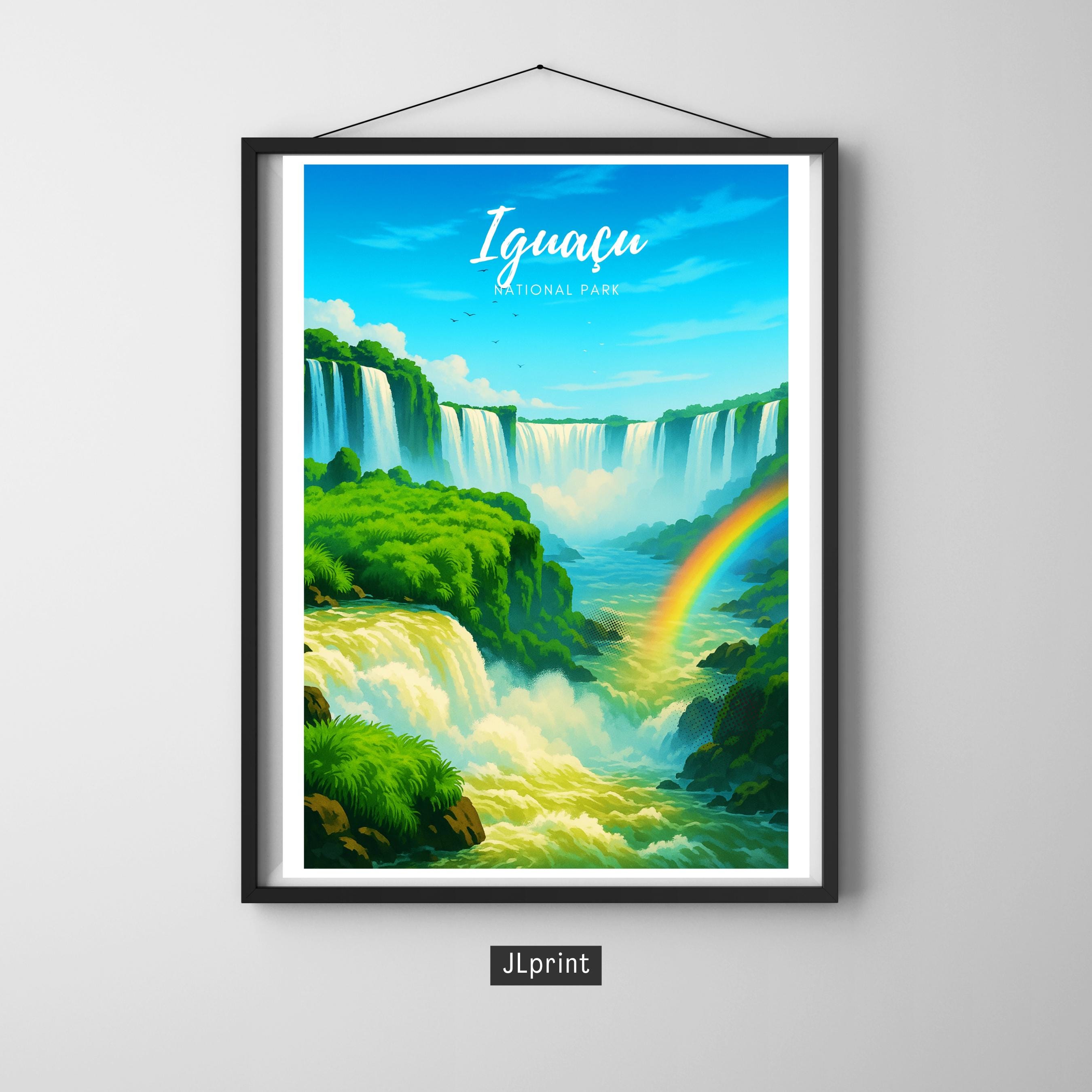 Affiche voyage - Iguazú, Parc National, Argentine, Bresil - art moderne, impression, poster