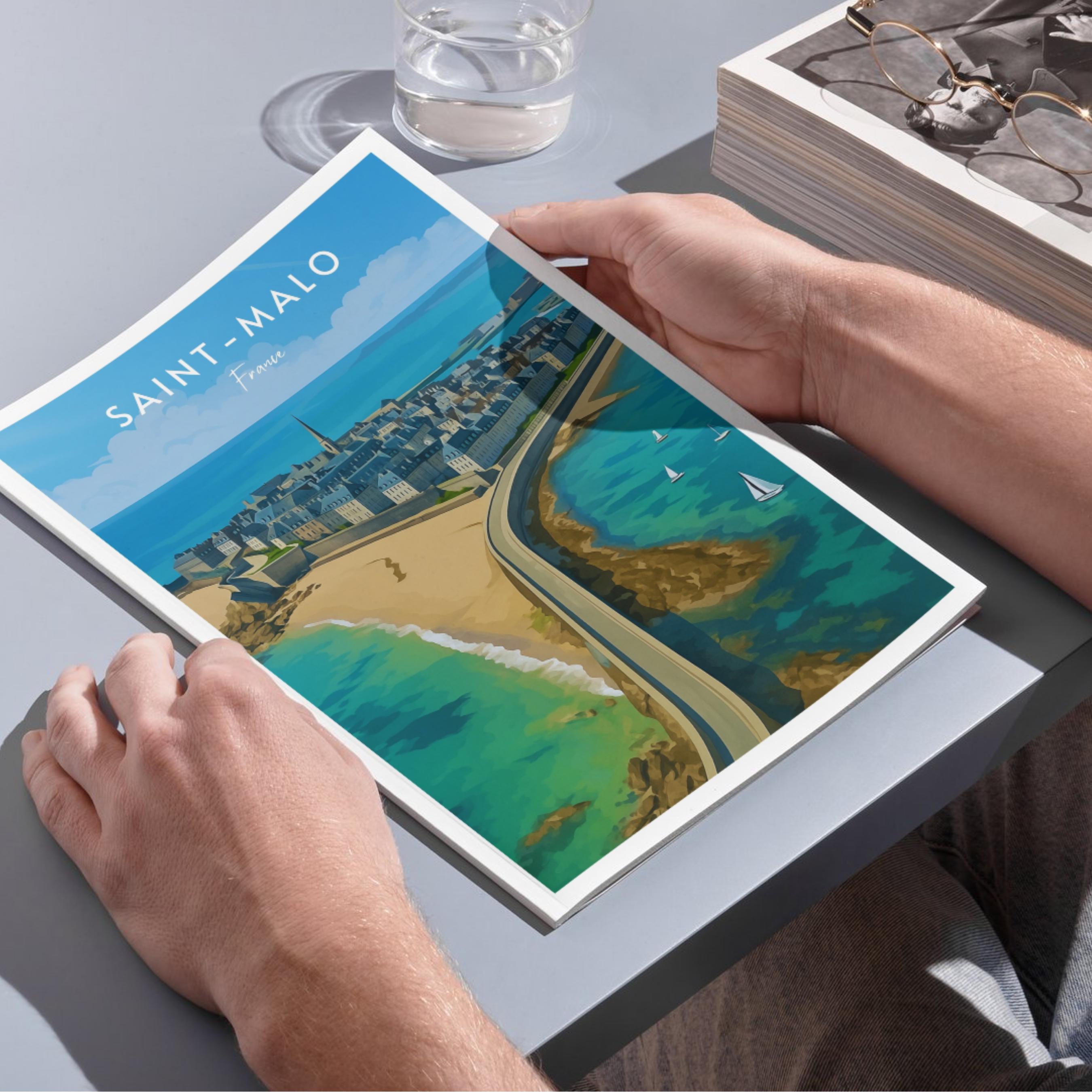Affiche voyage - Saint-Malo, Bretagne, France, Cité Corsaire - art moderne, impression, poster
