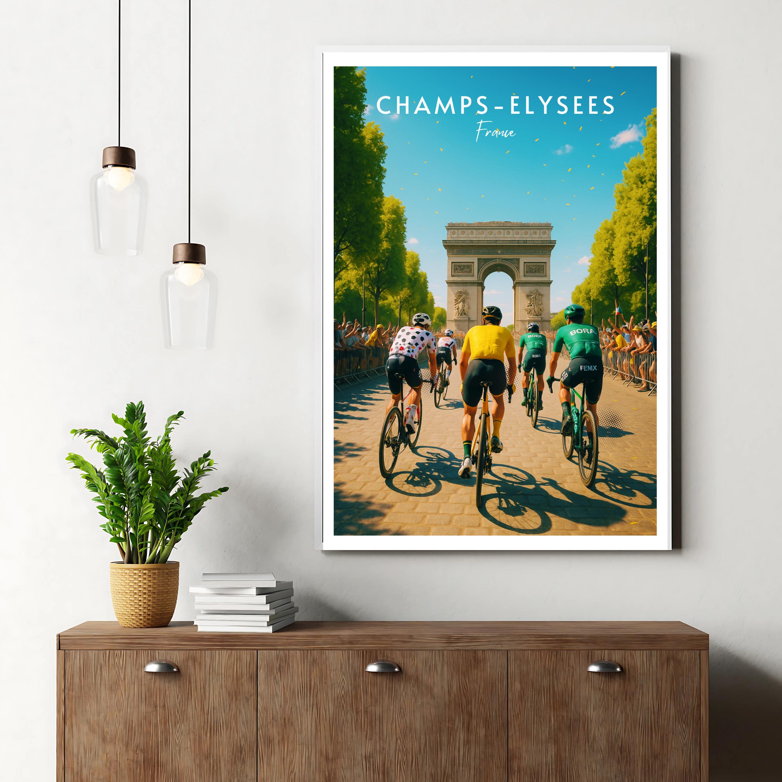 Affiche sport - Cyclisme, Vélo, Champs-Elysées, France - art moderne, impression, poster