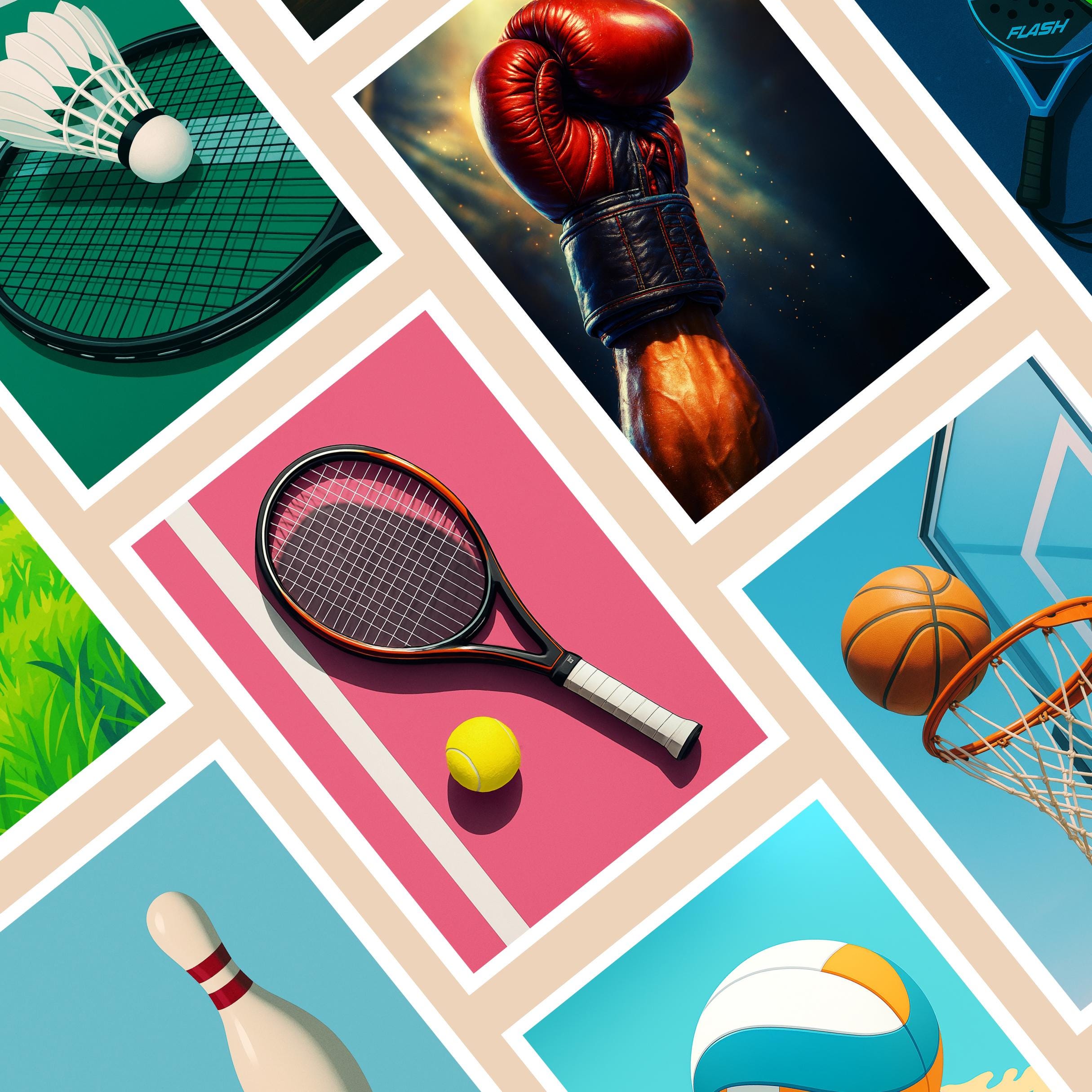 Affiche sport - Tennis, Raquette, Balle, Terrain - moderne, impression, poster