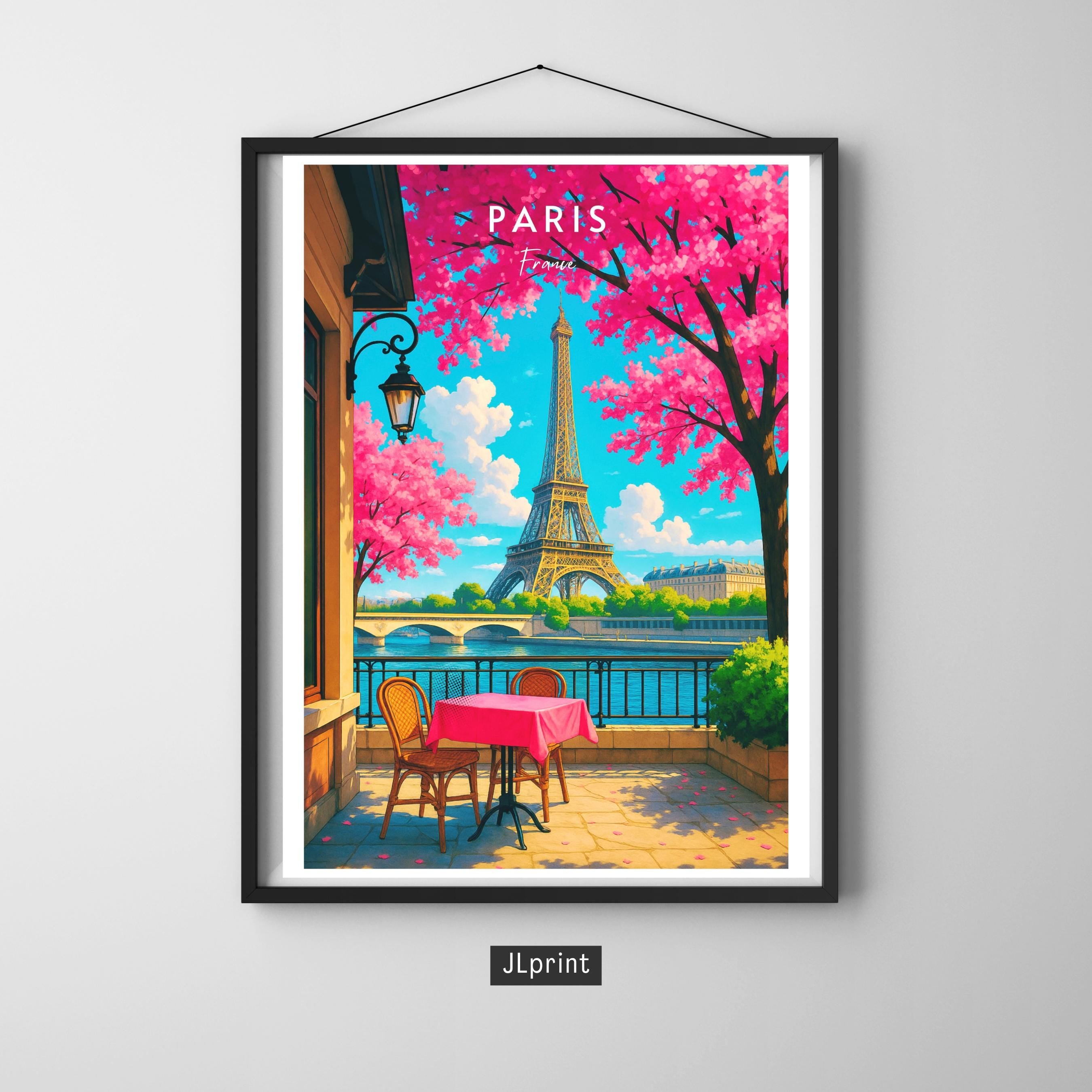 Affiche voyage - Paris, France, Tour Eiffel, Bistrot - art moderne, impression, poster