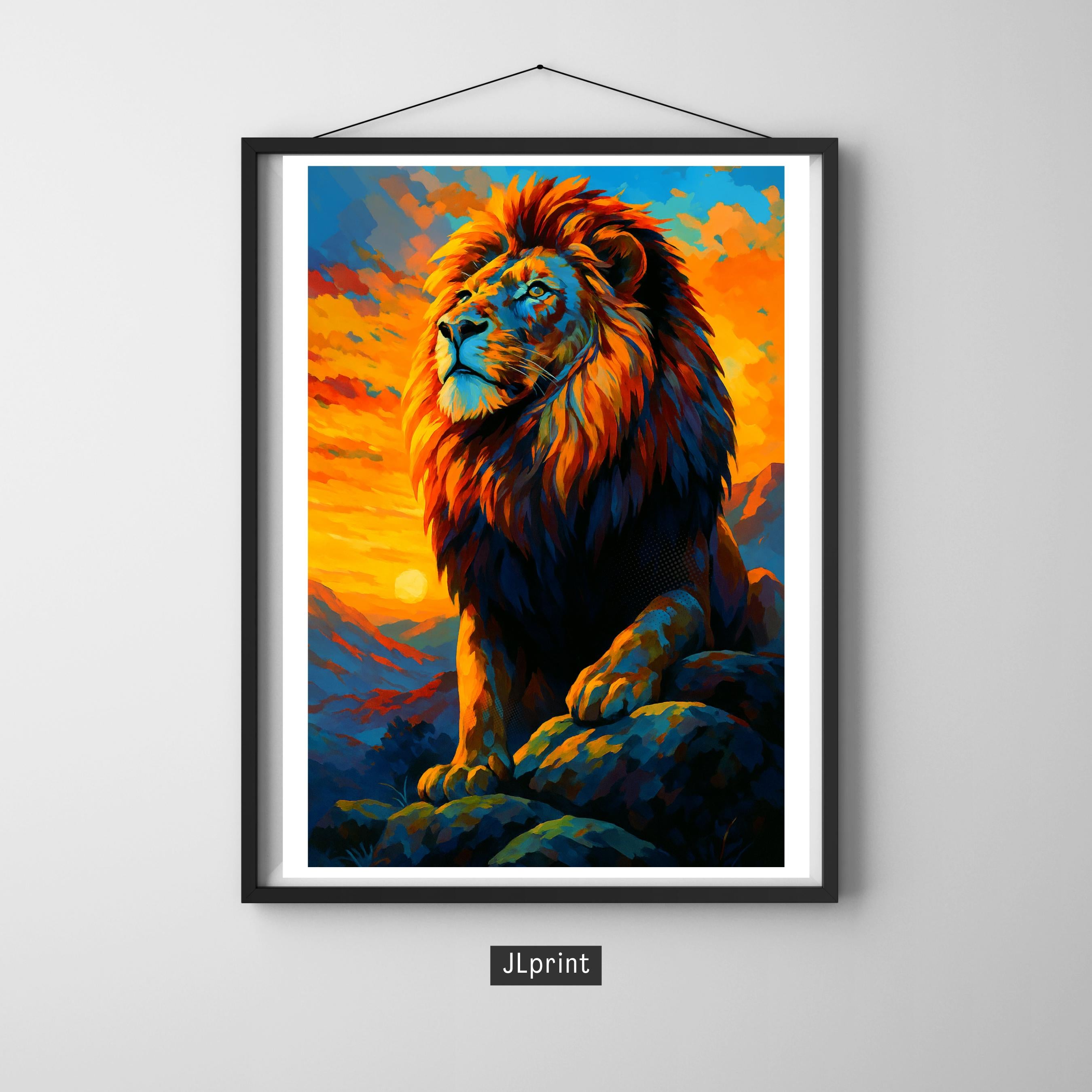 Affiche animaux - Lion, Félin, Savane, Animal Sauvage - art moderne, impression, poster
