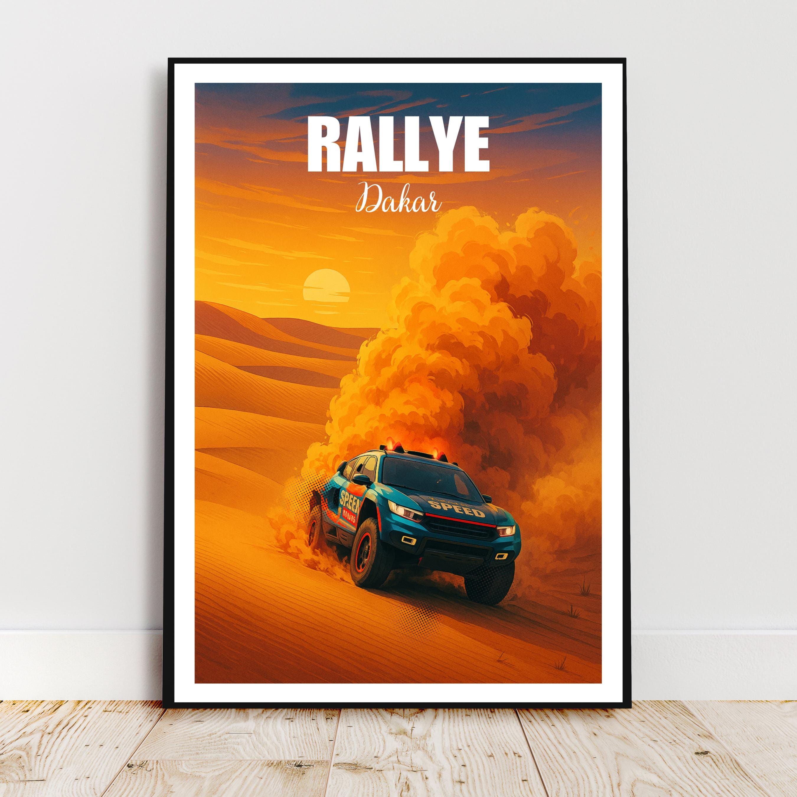 Affiche sport - Rallye, Course Automobile, Dakar, Désert - art moderne, impression, poster
