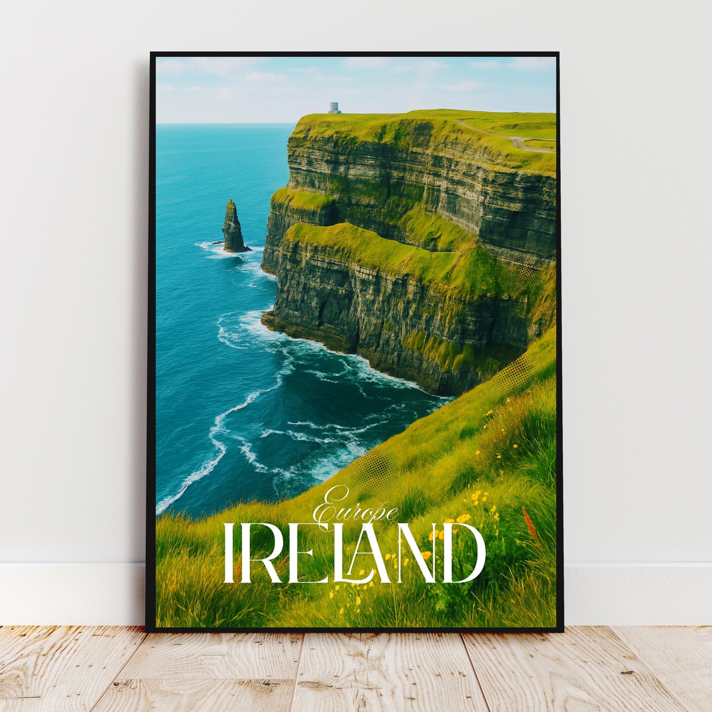 Affiche voyage - Irlande, Europe, Falaises de Moher, Océan Atlantique - art moderne, impression, poster