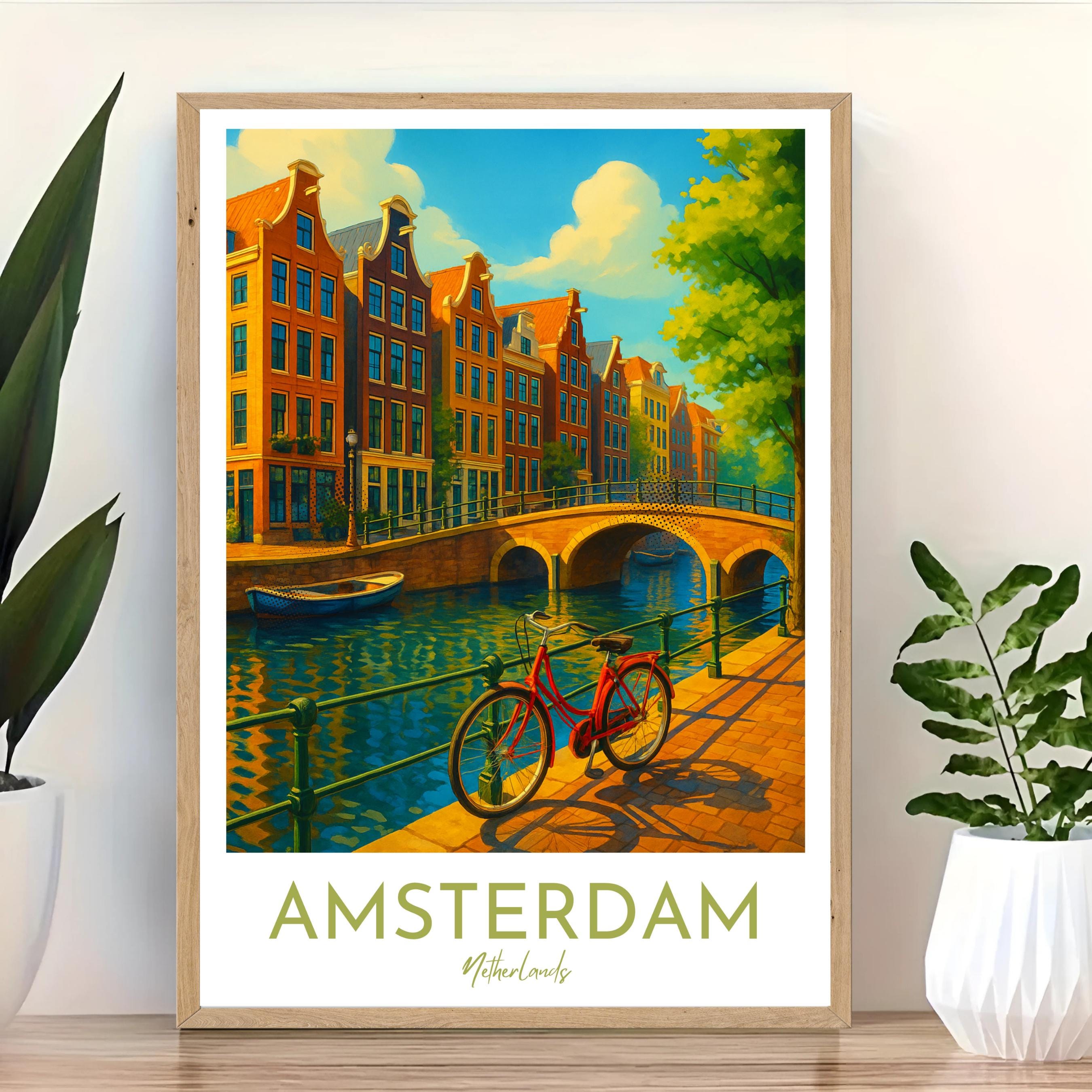 Affiche voyage - Amsterdam, Hollande, Pays-Bas, Amstel - art moderne, impression, poster